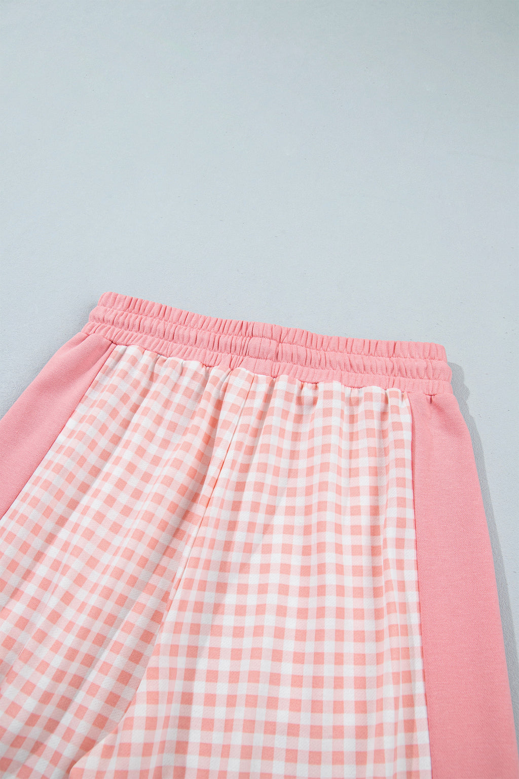 Khaki Color Block Plaid Patchwork Long Sleeve Pullover Wide Leg Pant Set 🇺🇸