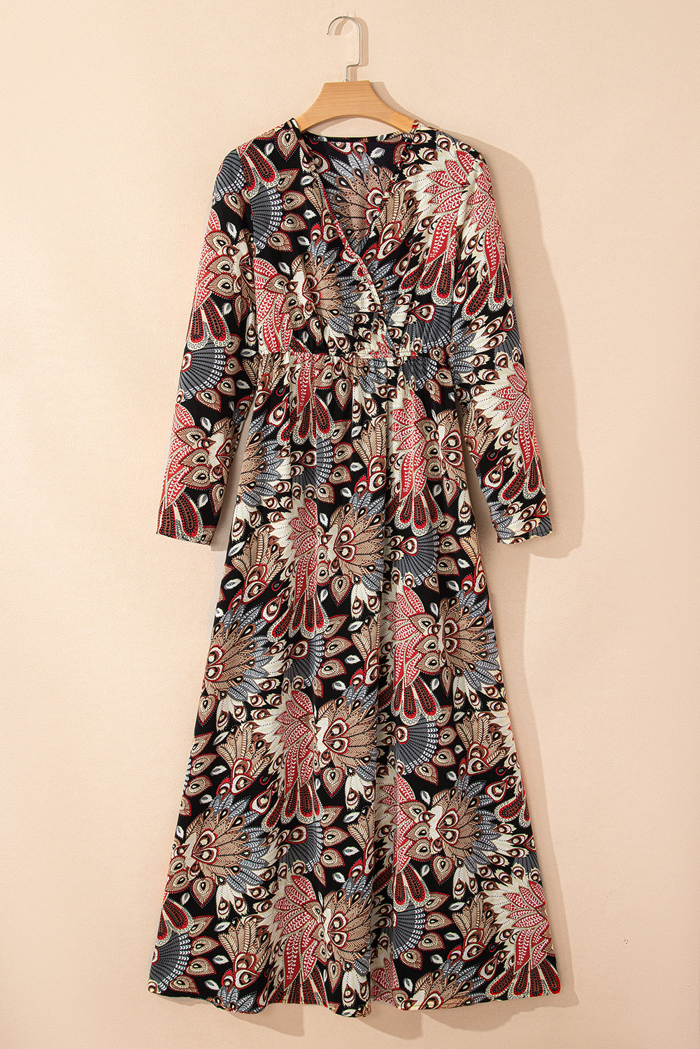Black Floral Print V Neck Wrap High Waist Maxi Dress 🇨🇳