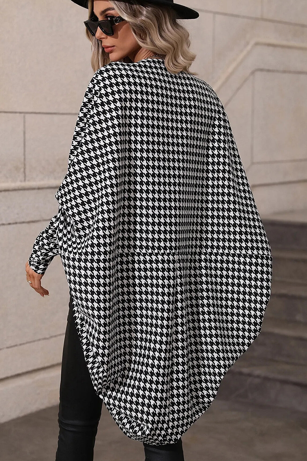 Black Houndstooth Print Open Front Long Dolman Kimonos 🇺🇸