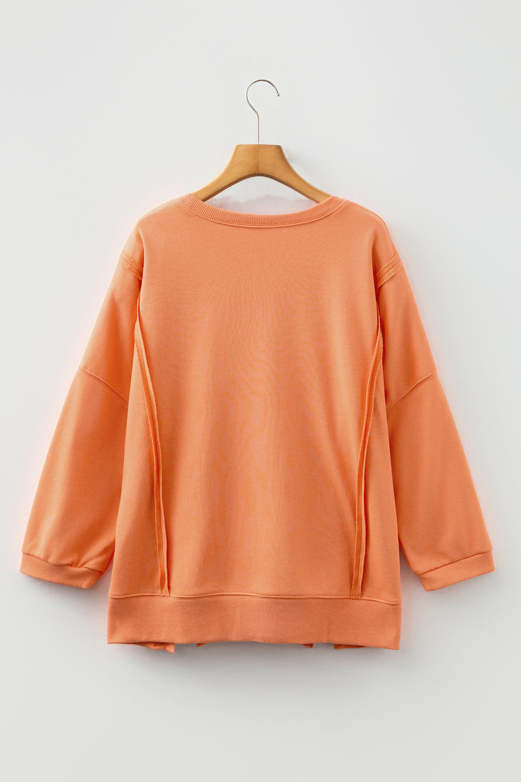 Grapefruit Orange Floral Bow Patched Exposed Seam Patchwork Slit Baggy Sweatshirt 🇺🇸