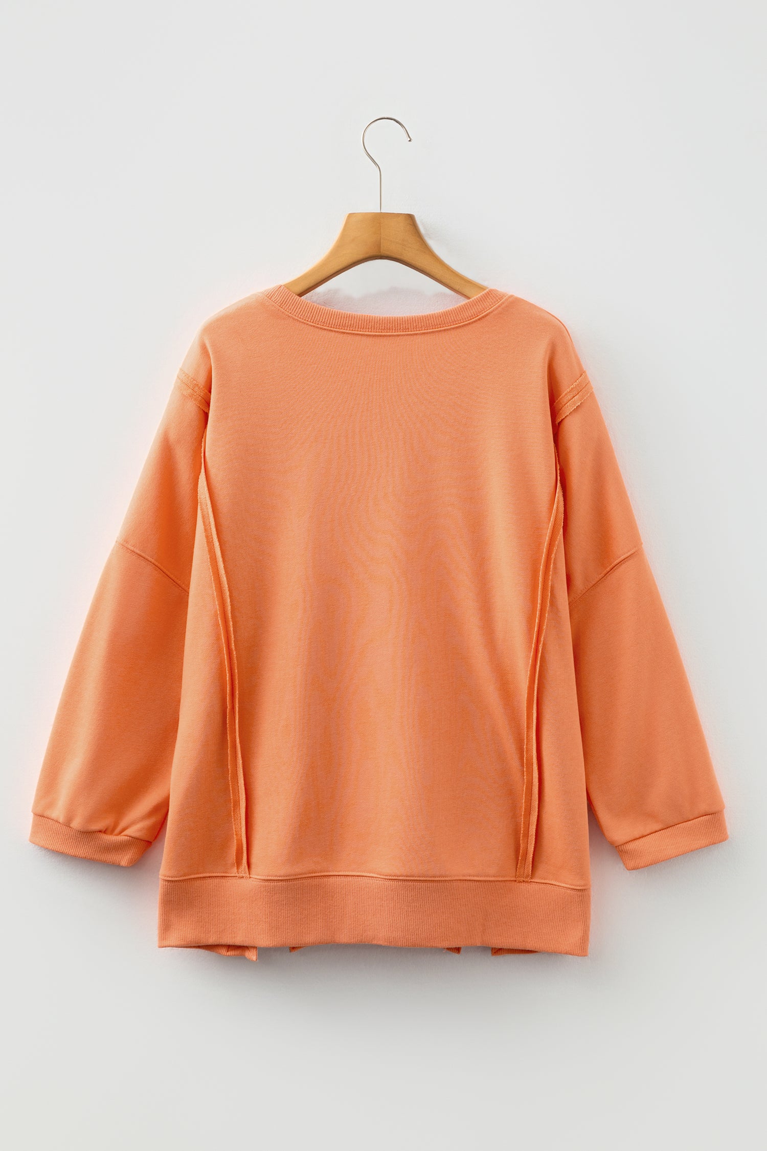 Grapefruit Orange Floral Bow Patched Exposed Seam Patchwork Slit Baggy Sweatshirt 🇺🇸