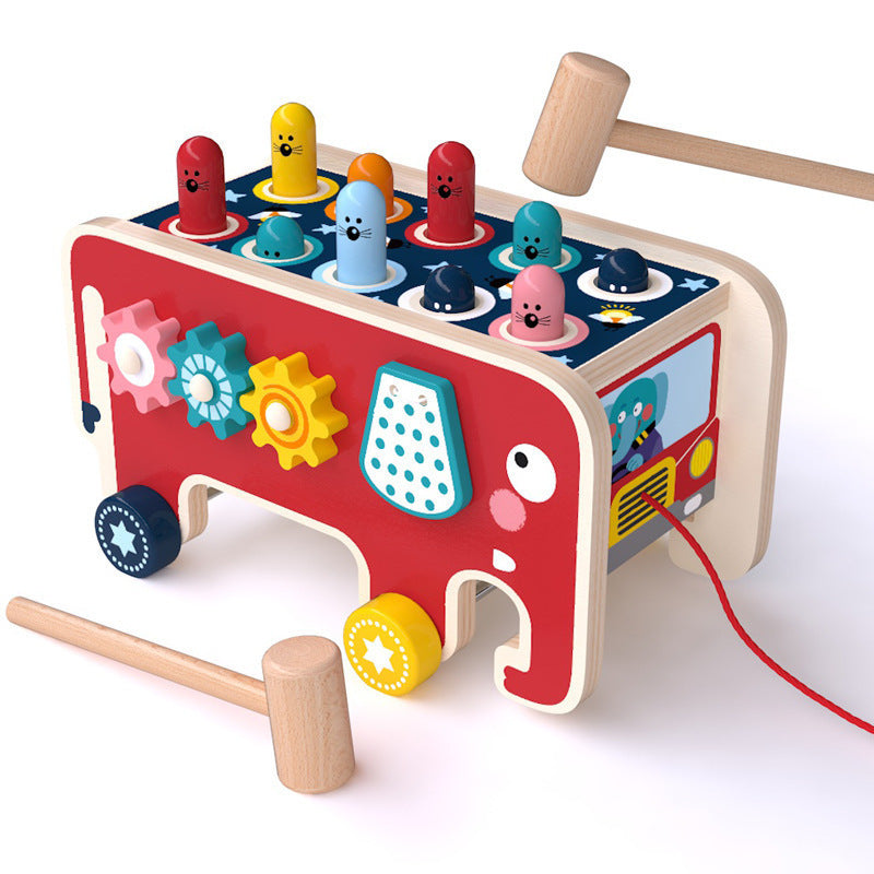 Montessori Toddlers Kids Wooden Pounding Bench Animal Bus Toys Early Educational Set Gifts For Children Toy Musical Instrument 🇨🇳
