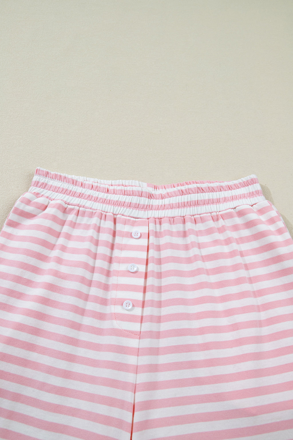 Pink Stripe Drop Shoulder Round Neck Top and Buttoned Straight Pants Two Piece Set 🇺🇸