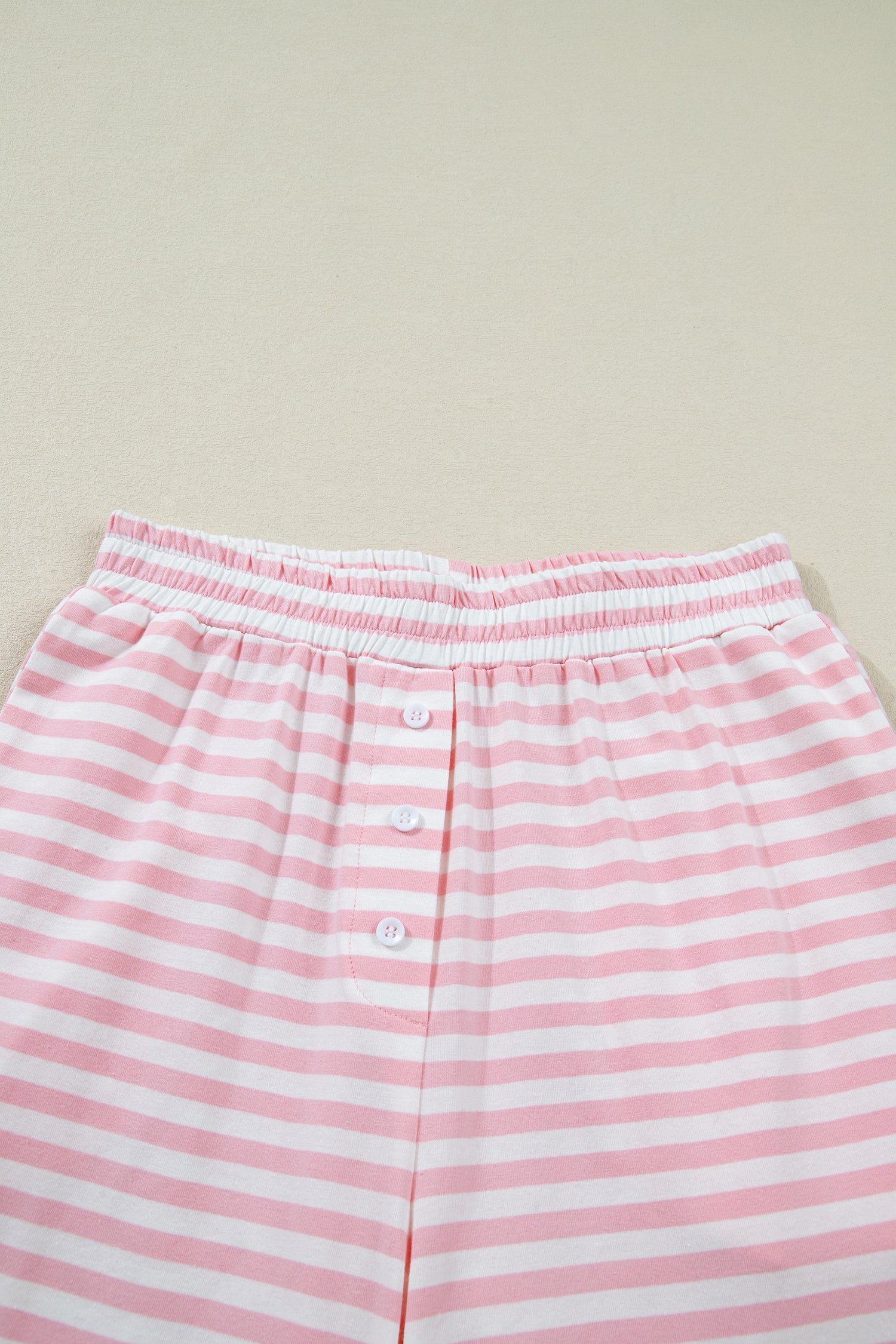 Pink Stripe Drop Shoulder Round Neck Top and Buttoned Straight Pants Two Piece Set 🇺🇸