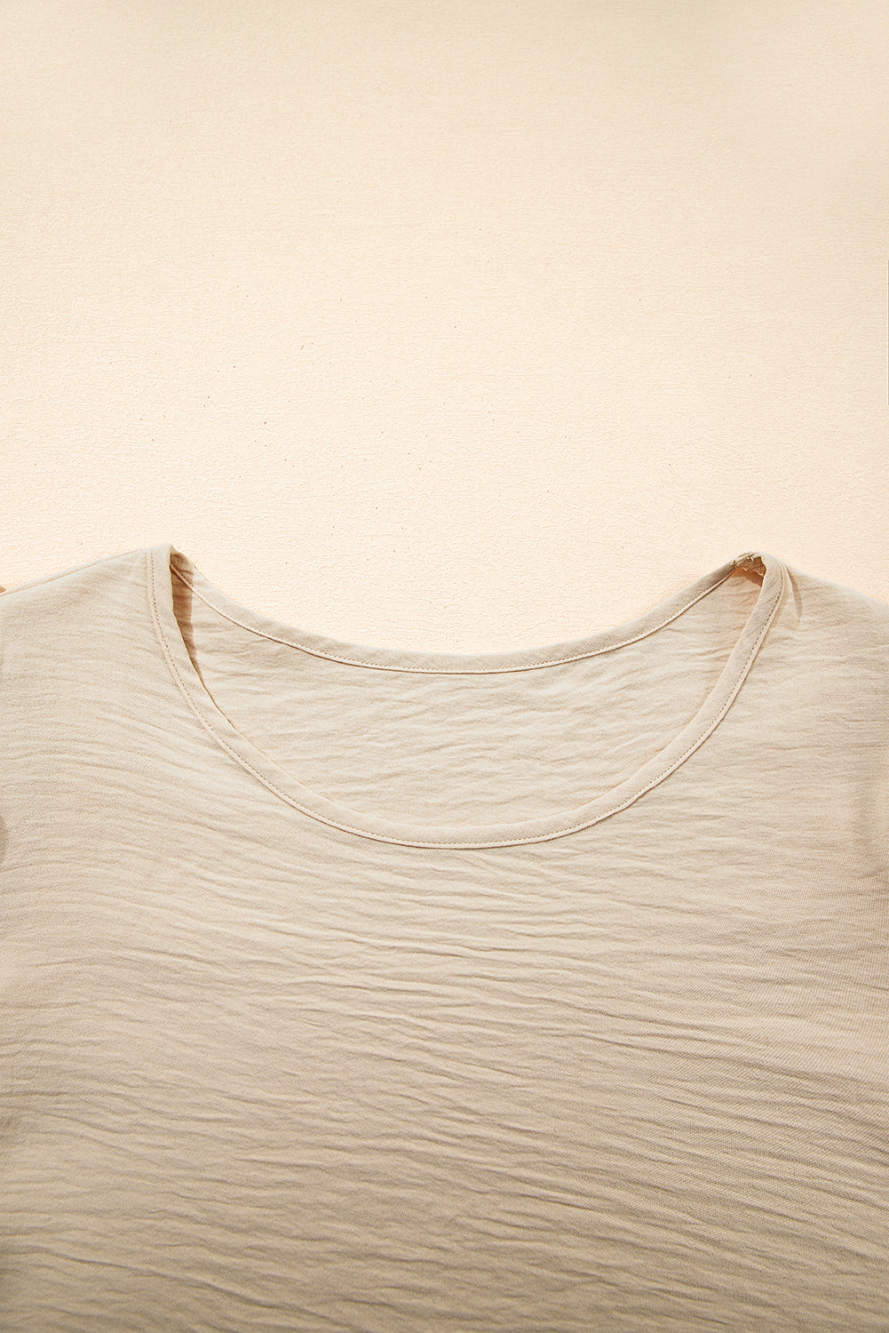Beige Solid Color Ruffled Short Sleeve Casual Blouse 🇨🇳