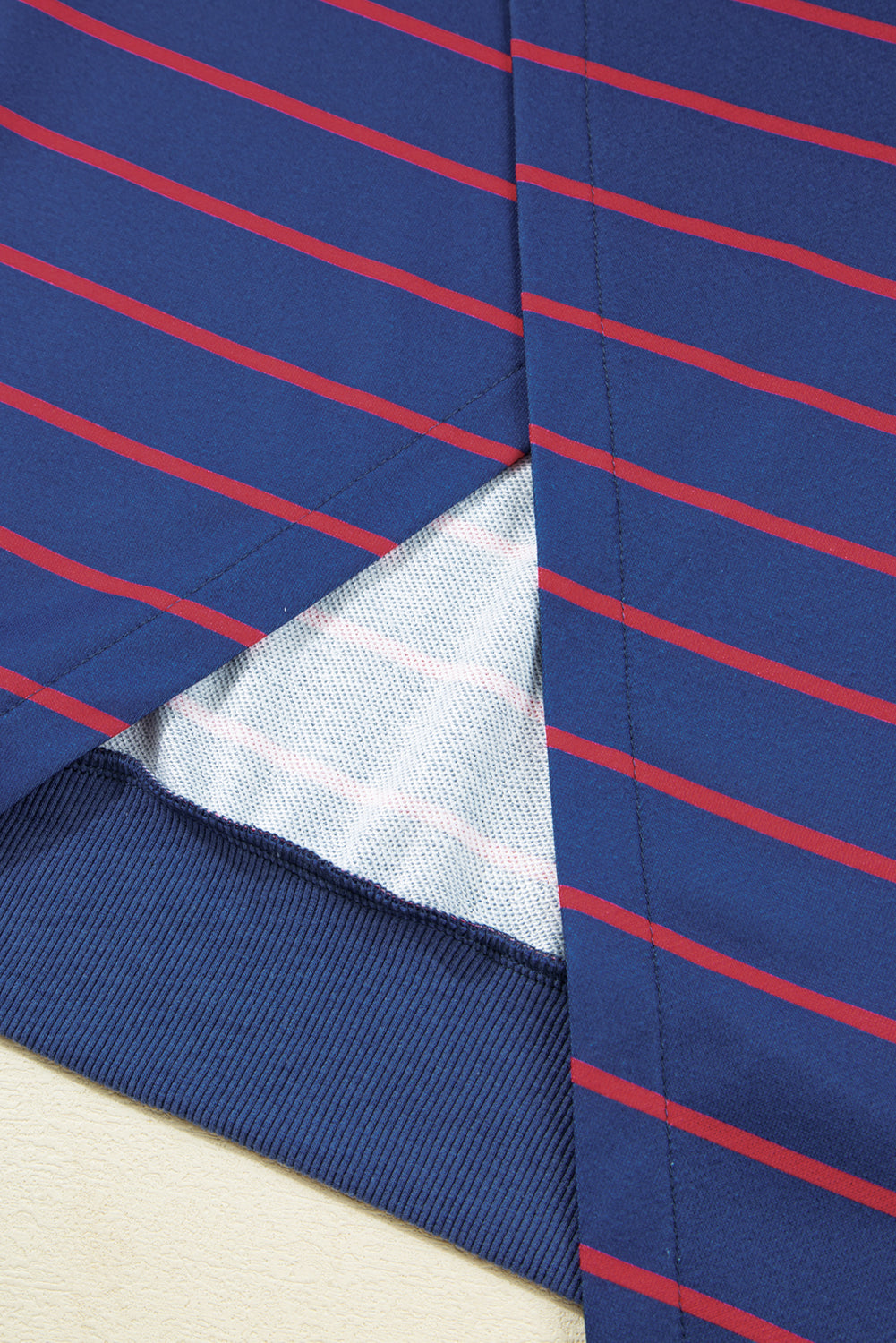 Blue Stripe Stylish Overlap Detail Drop Shoulder Pullover Sweatshirt 🇺🇸