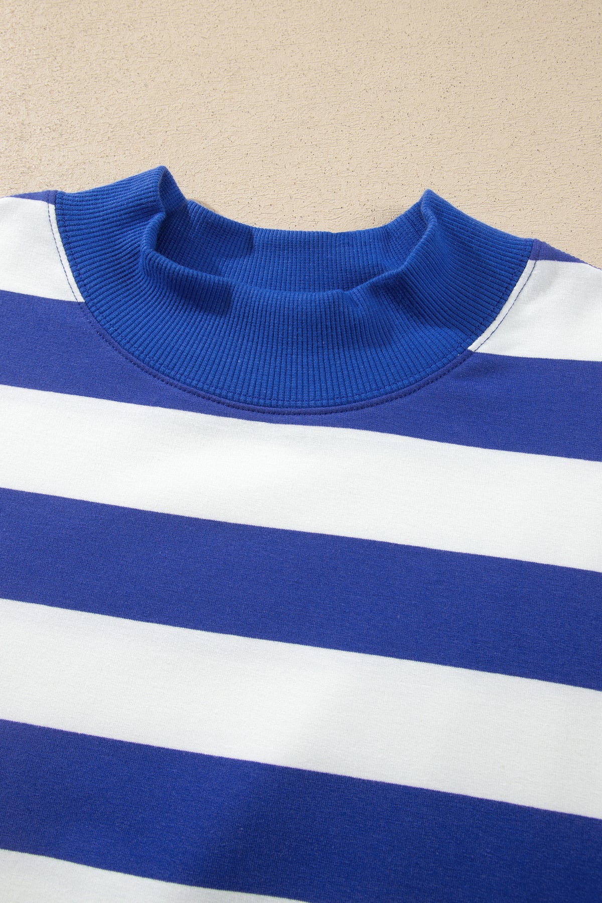 Blue Stripe Colorblock Mock Neck Relaxed Sweatshirt 🇺🇸
