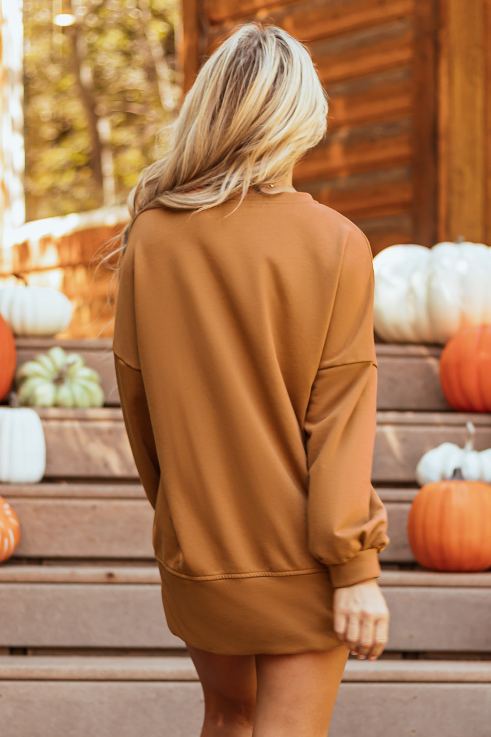 Chestnut Sequin Happy Halloween Graphic Notched Neck Long Sleeve Loose Top 🇺🇸