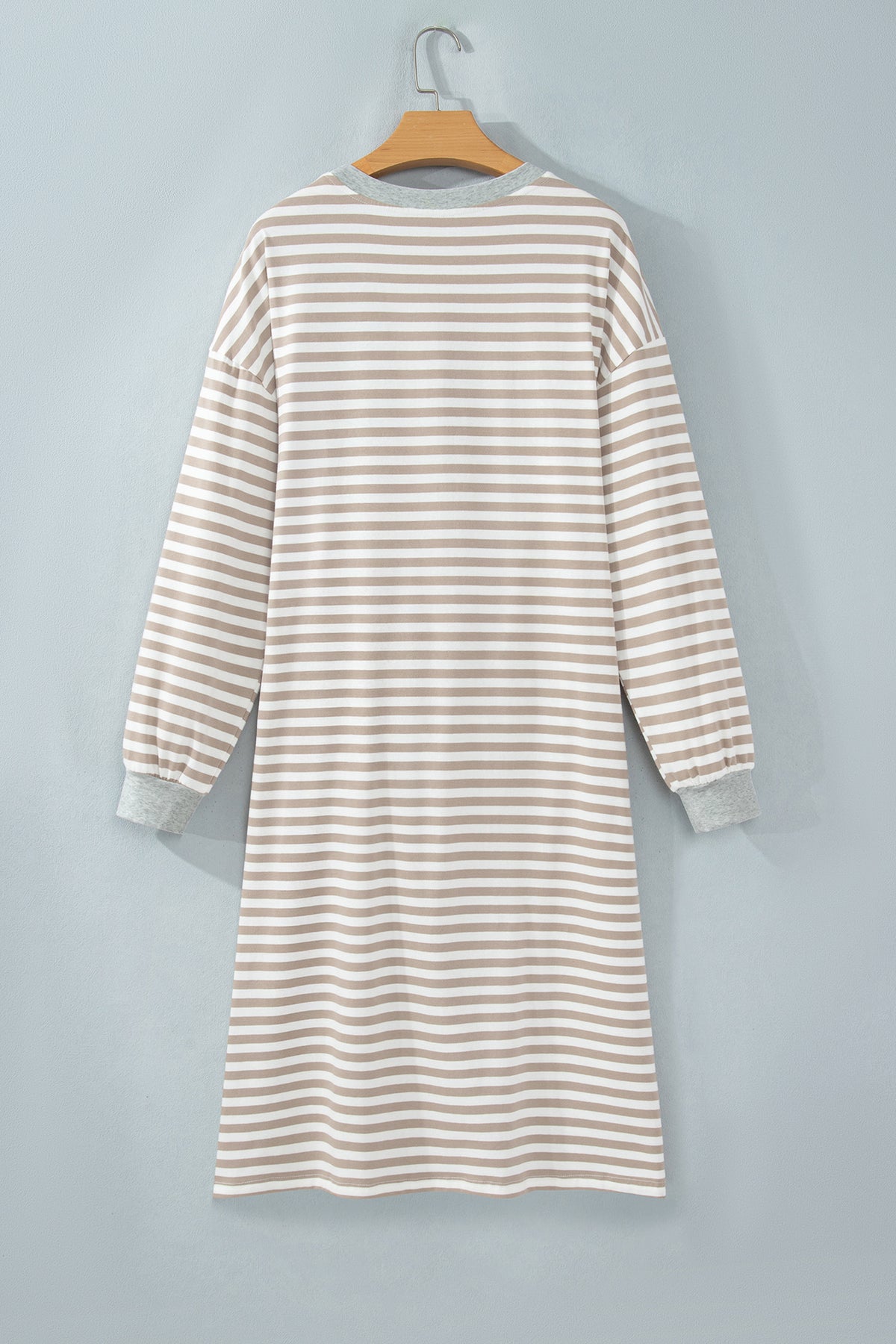 Khaki Stripe Striped Colorblock Cuffs Round Neck Long Sleeve Shift Dress 🇺🇸