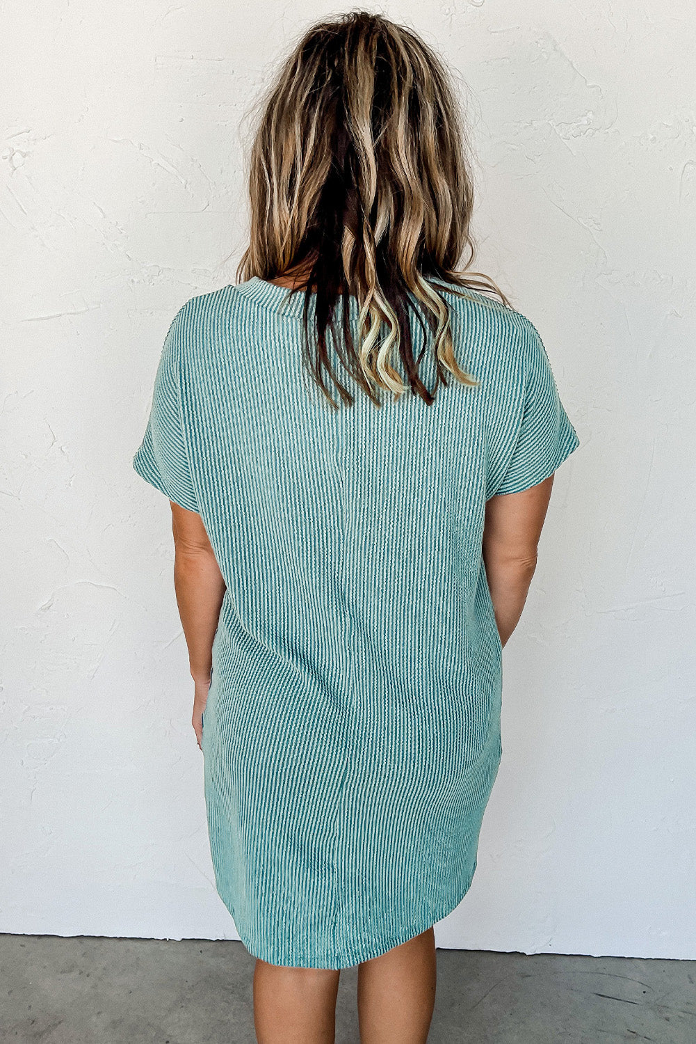 Blue Striped Ribbed Knit T-shirt Shift Dress 🇨🇳