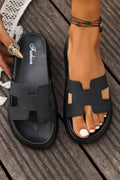 Black Cutout Design Open Toe Platform Slippers (Run Small, Size Up) 🇨🇳