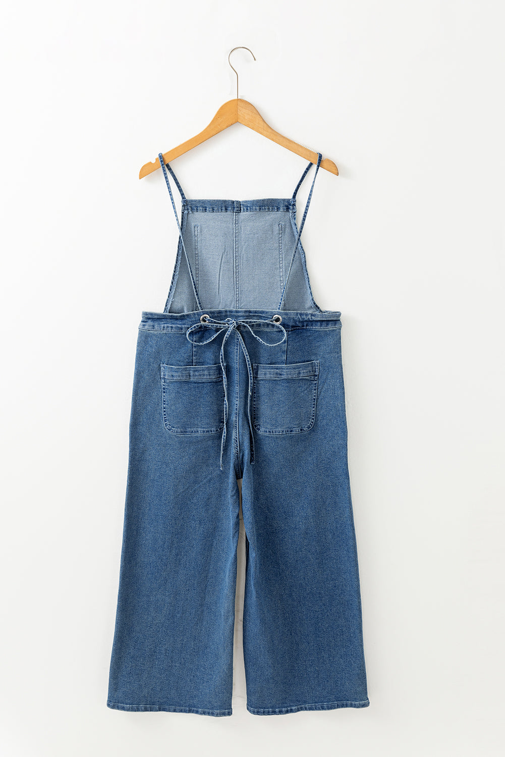 Dusk Blue Adjustable Tie Straps Cropped Wide Leg Denim Overalls 🇺🇸