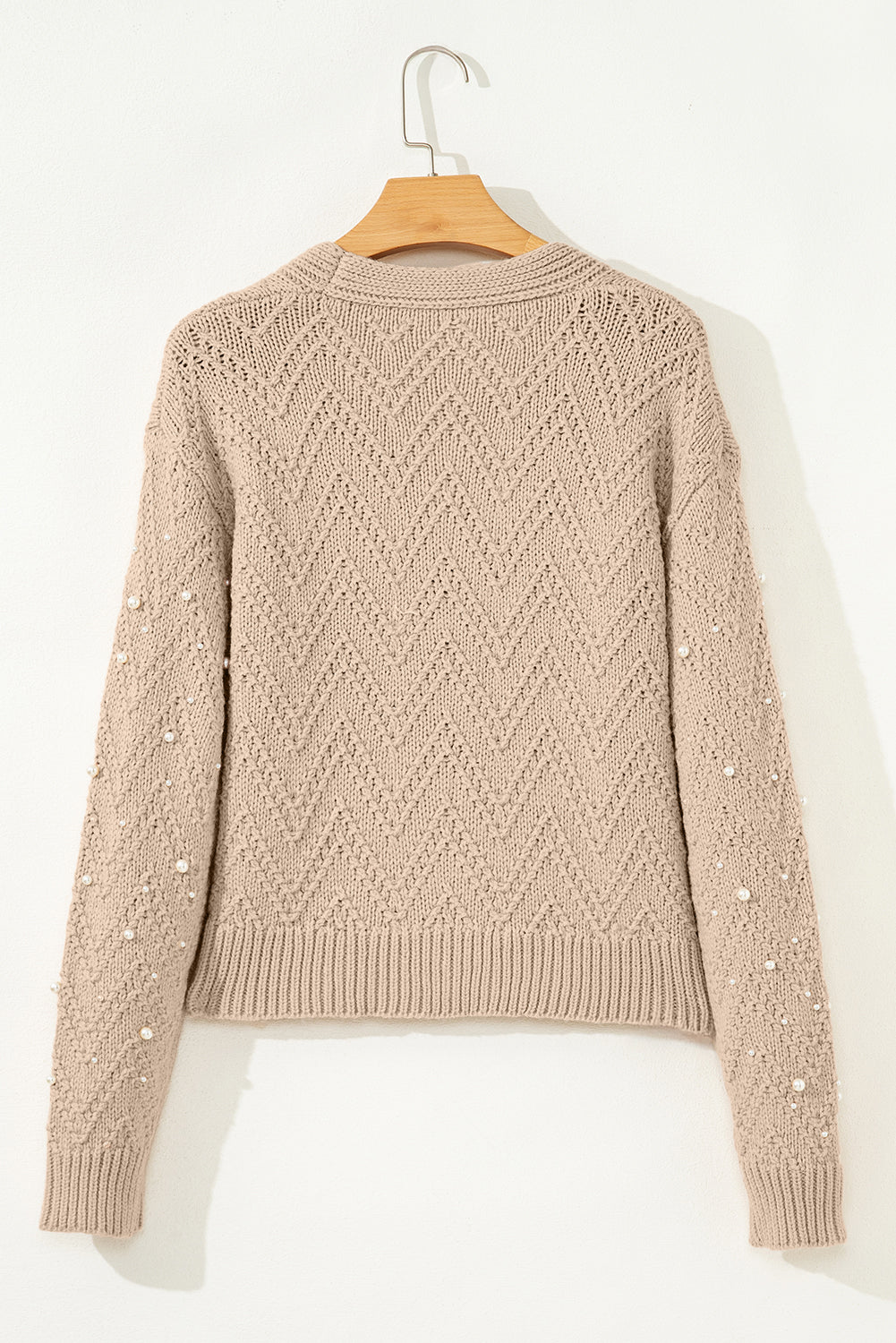 Smoke Gray Pearl Embellished Button Front V Neck Sweater Cardigan 🇺🇸
