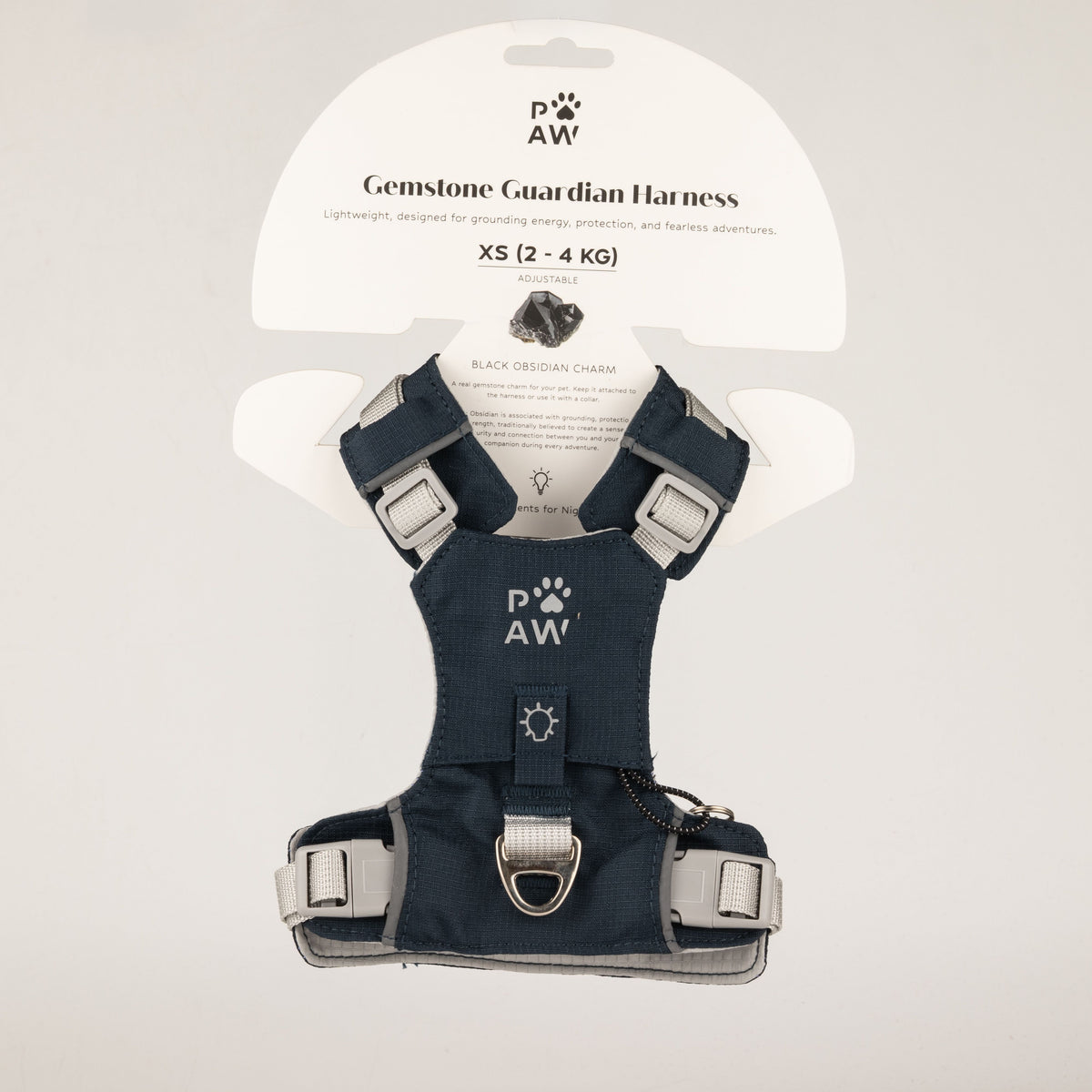 PAW - XS (2-4Kg) Dog Step-in Guardian Harness with Reflective Mesh - Rock Grey - Black Obsidian Charm 🇬🇧