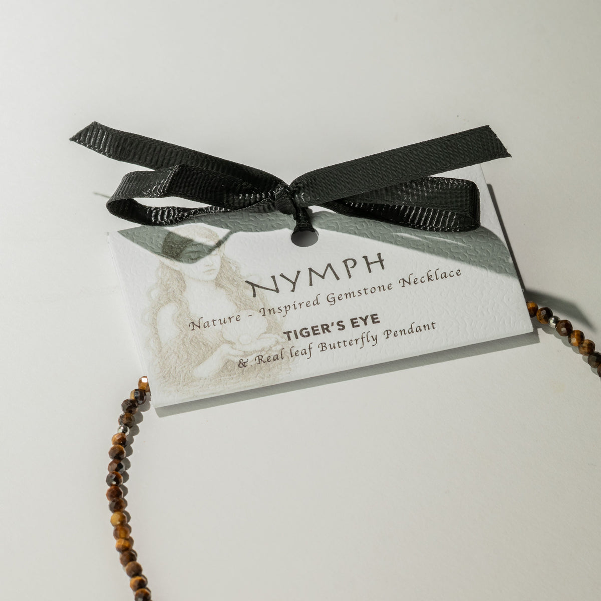 Nymph Tiger's Eye Gemstone Necklace with Real Leaf Butterfly Pendant 🇬🇧