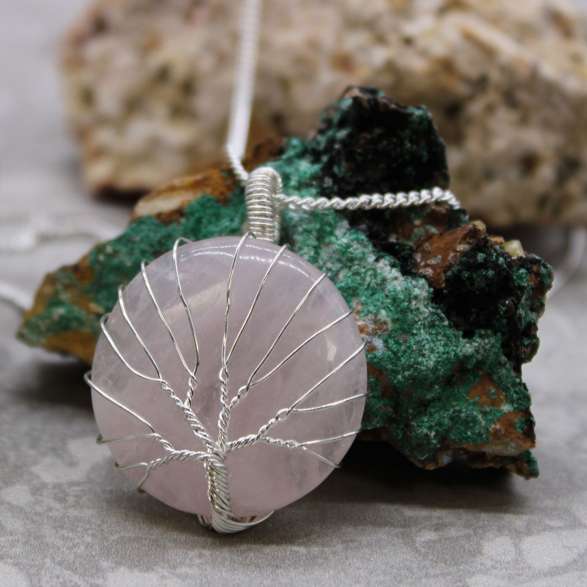 Tree of Life Gemstone Necklace - Rose Quartz 🇬🇧