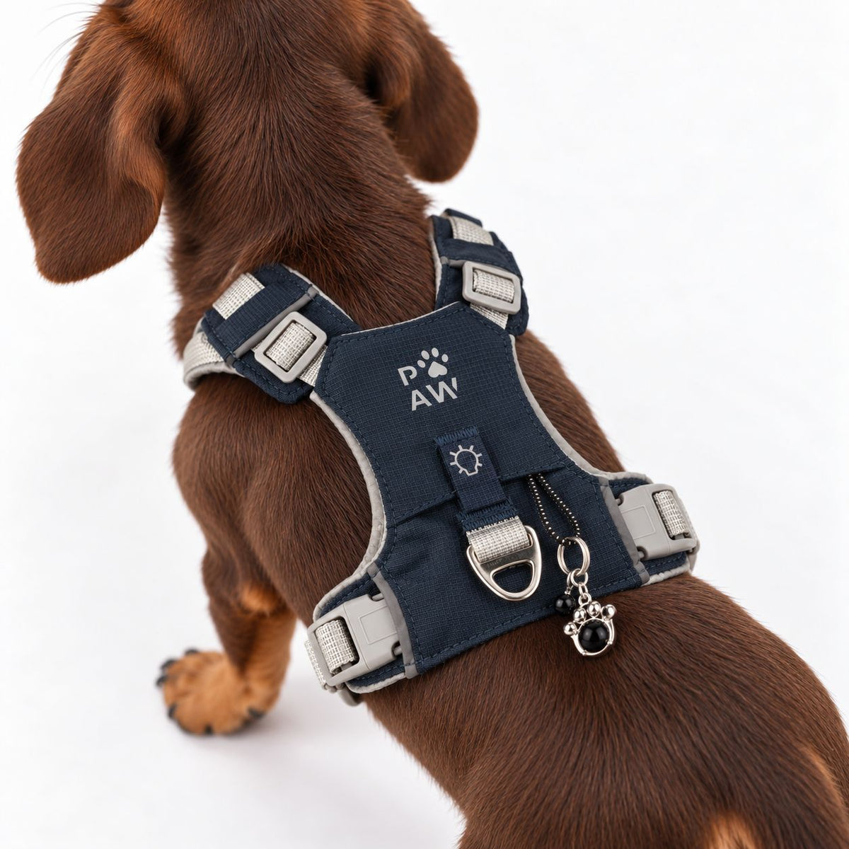 PAW - XS (2-4Kg) Dog Step-in Guardian Harness with Reflective Mesh - Rock Grey - Black Obsidian Charm 🇬🇧