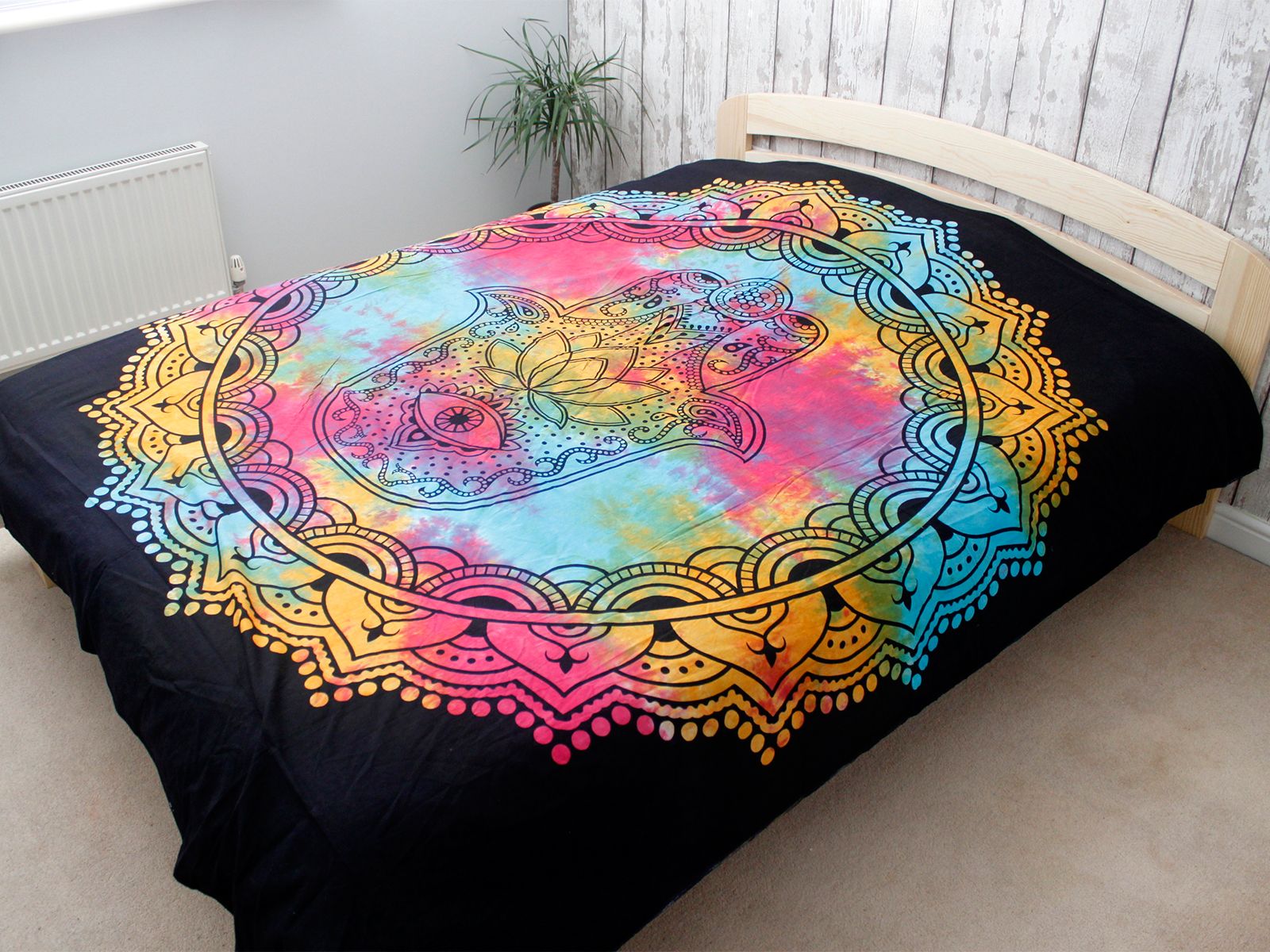 Double Cotton Bedspread + Wall Hanging - Black Hamsa 🇬🇧