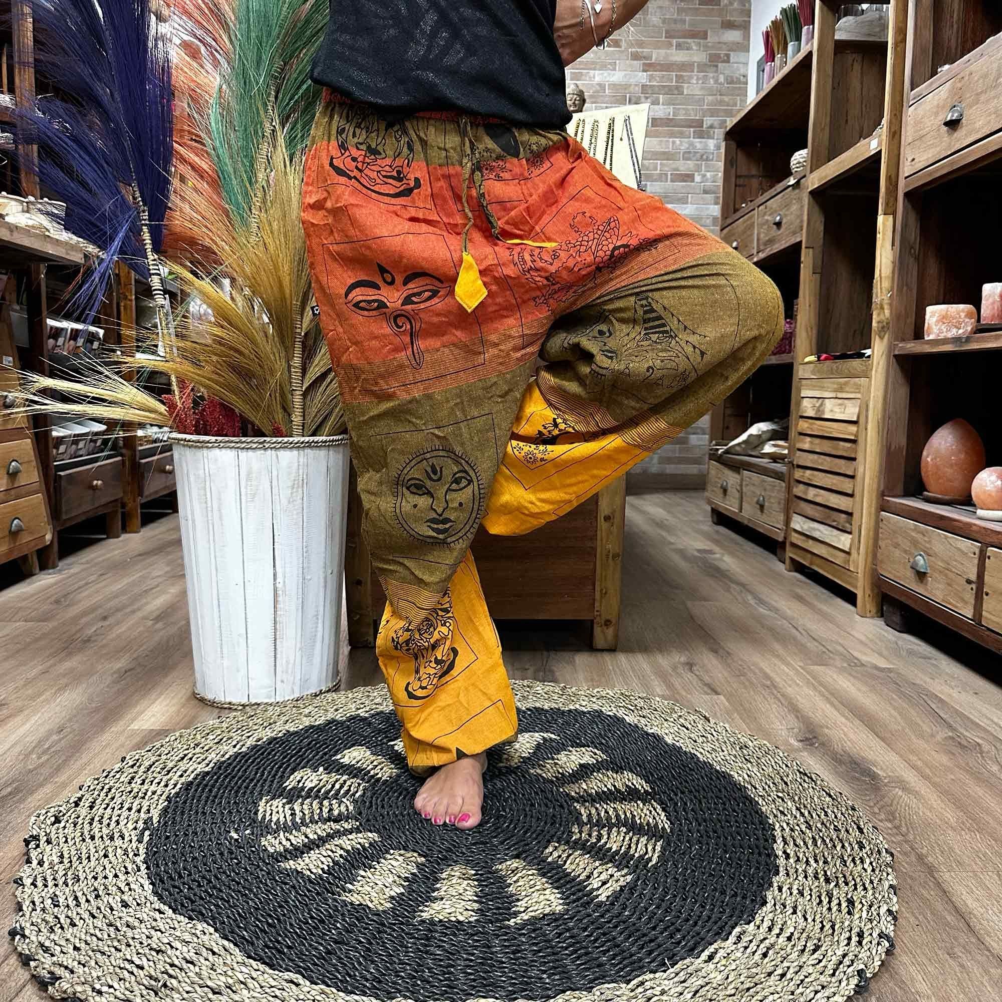 Yoga and Festival Pants - High Cross Himalayan Print on Orange 🇬🇧