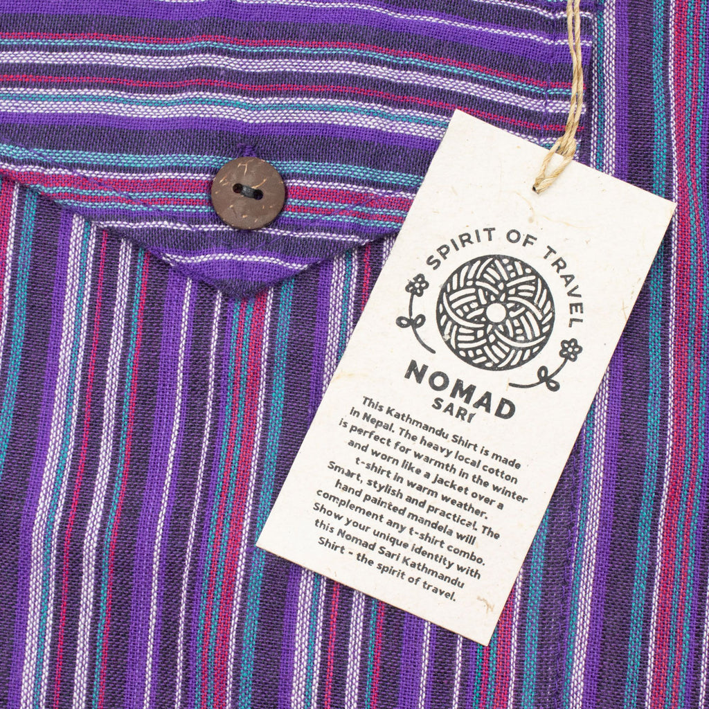 Nomad Sari Grandad Shirt - Black Purple - Large 🇬🇧