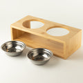 PAW Food Bowls - Large Double Stainless Steel (201) in Wooden Stand - 2x13cm 🇬🇧
