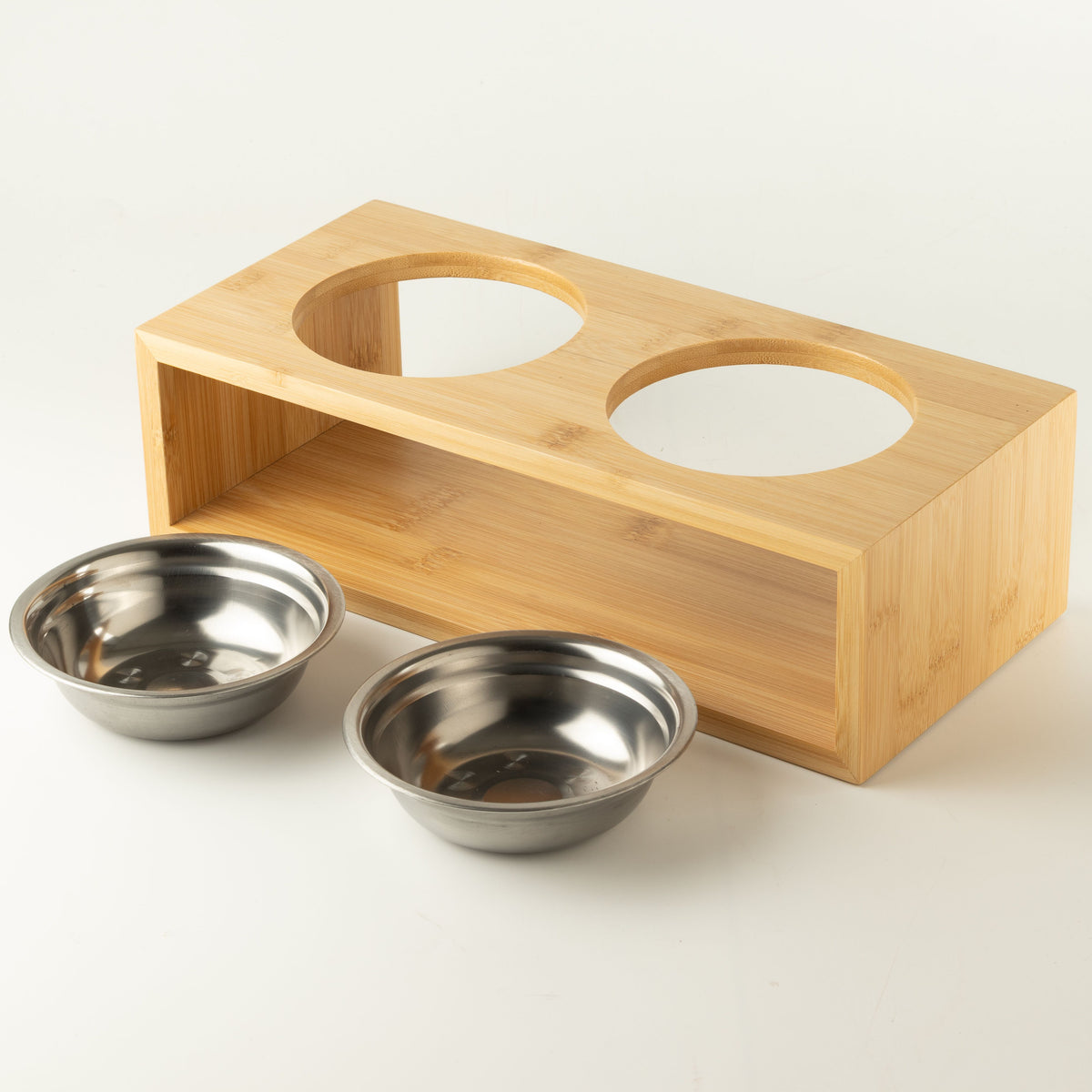 PAW Food Bowls - Large Double Stainless Steel (201) in Wooden Stand - 2x13cm 🇬🇧
