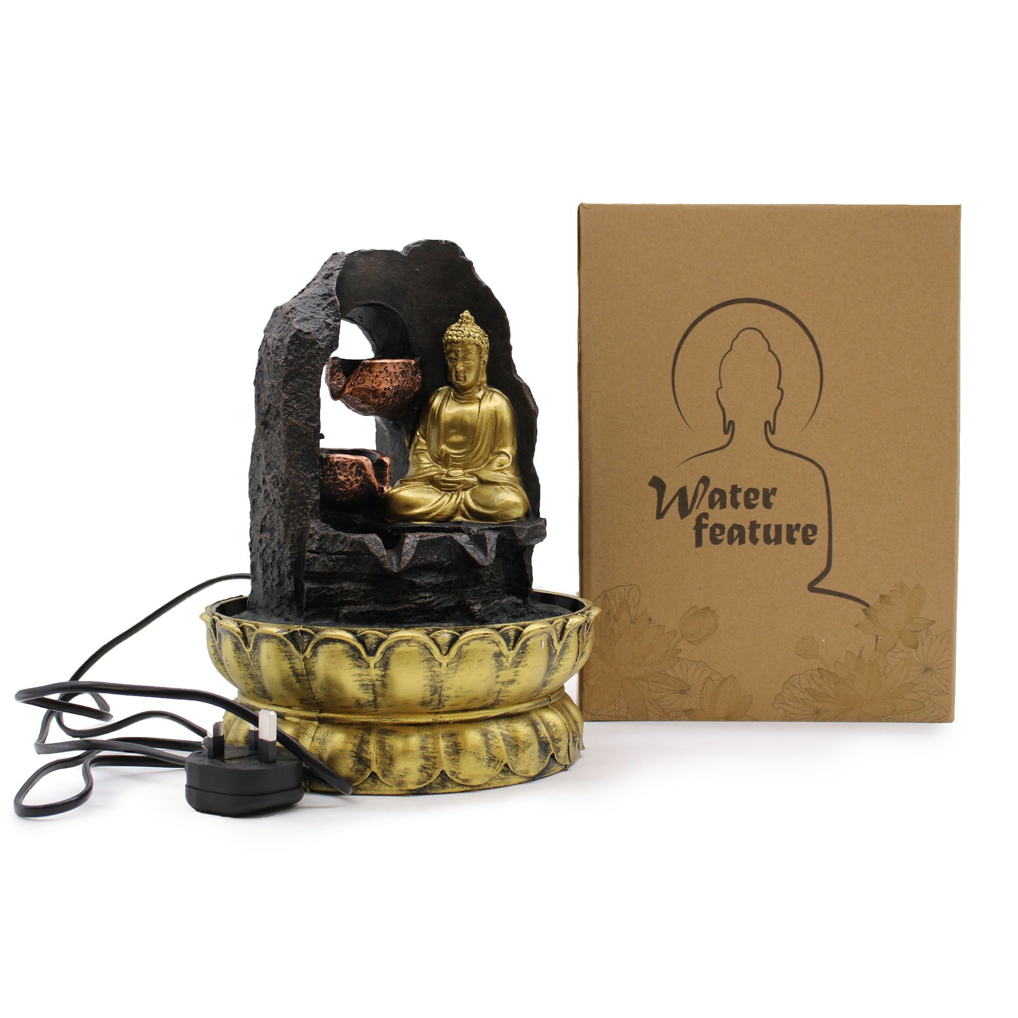 Tabletop Water Feature - 30cm - Golden Meditating Buddha 🇬🇧