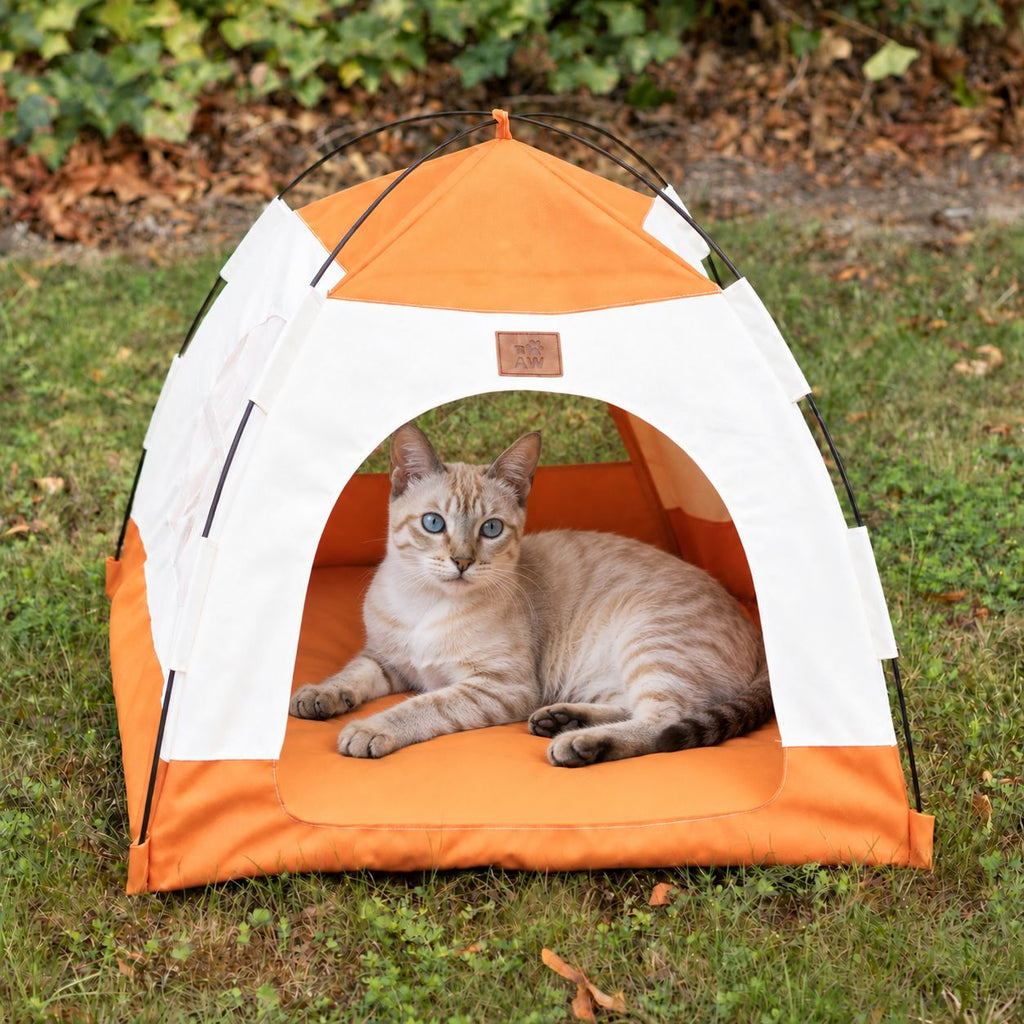 PAW Bed – Beige & Orange Tent – 58 × 58 × 48cm 🇬🇧