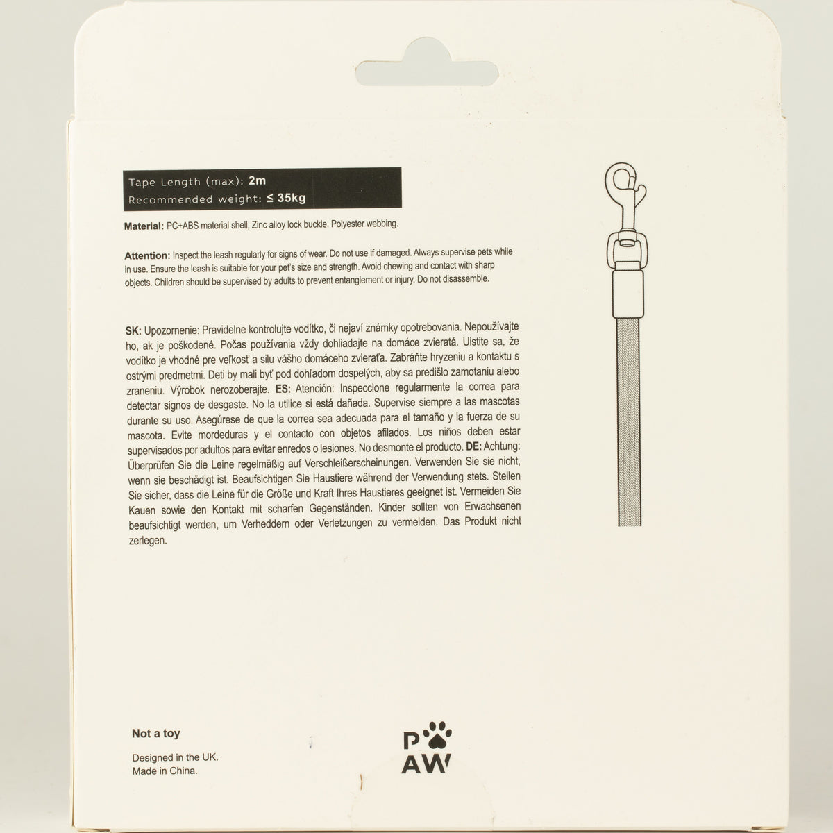 Paw Pet Leash - Elephant Strap - Grey - 2m 🇬🇧