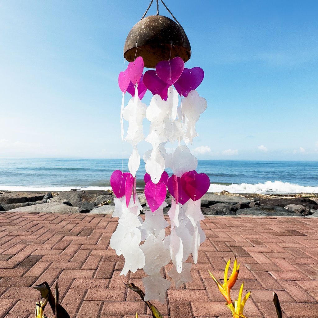 Coconut & Capiz Windchimes - Pink and White Mix Shapes - 35cm 🇬🇧