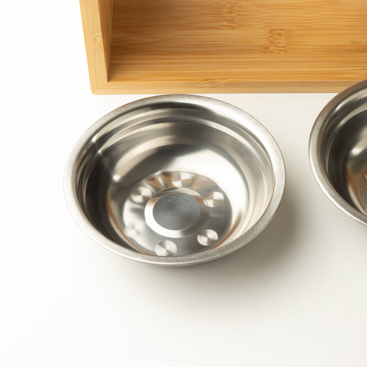PAW Food Bowls - Large Double Stainless Steel (201) in Wooden Stand - 2x13cm 🇬🇧