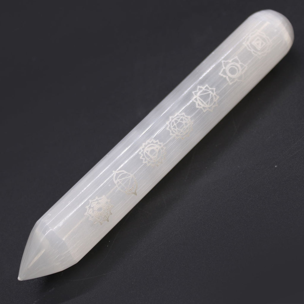 Selenite Wand - 16 cm (Point one End) 7 Chakra 🇬🇧