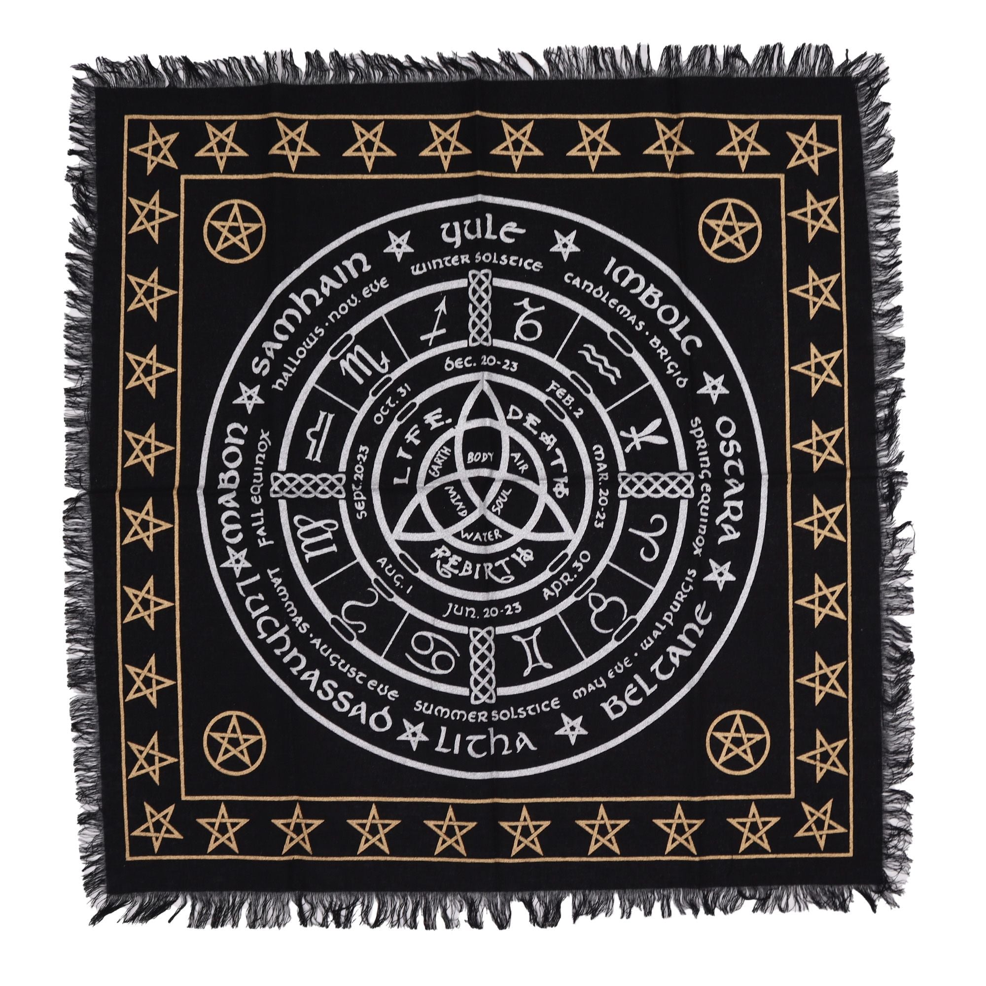 Esoteric Fringed Altar Cloth -  Life Death Rebirth 🇬🇧