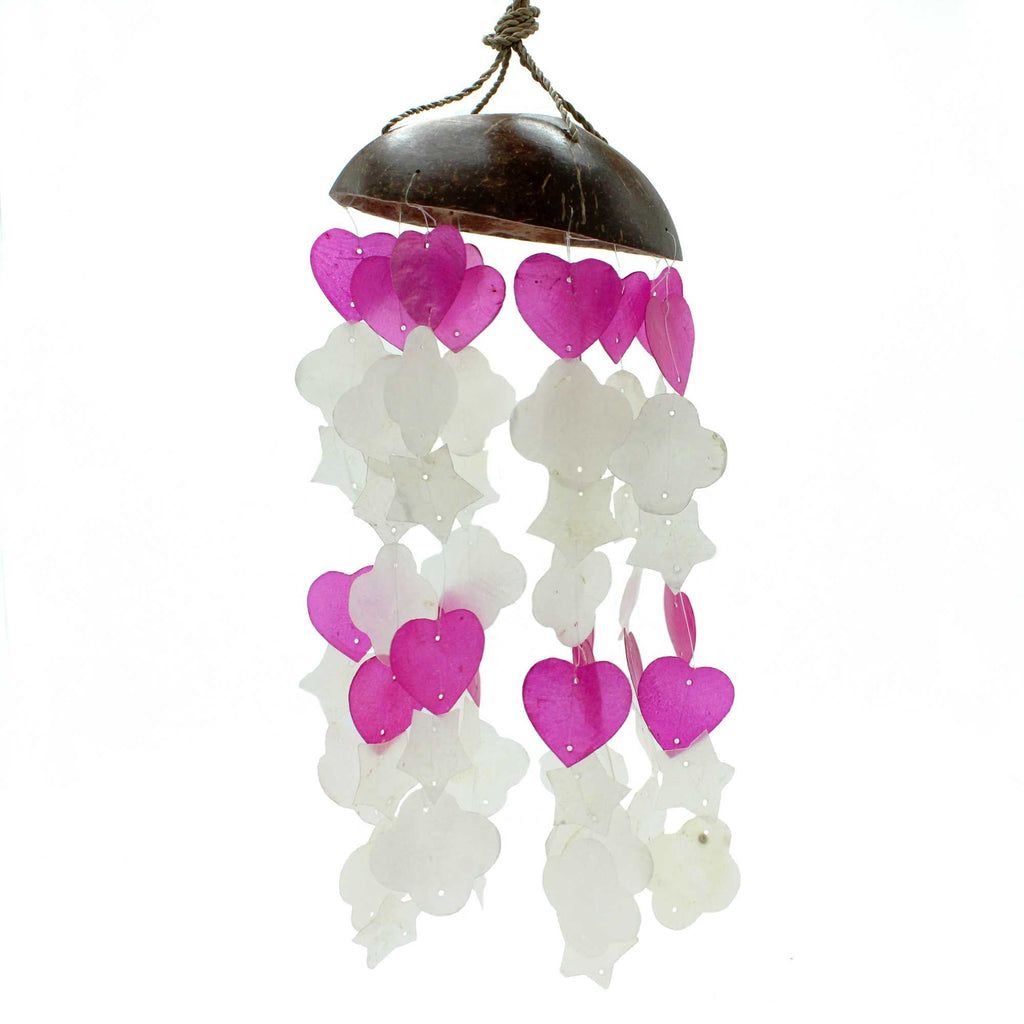 Coconut & Capiz Windchimes - Pink and White Mix Shapes - 35cm 🇬🇧