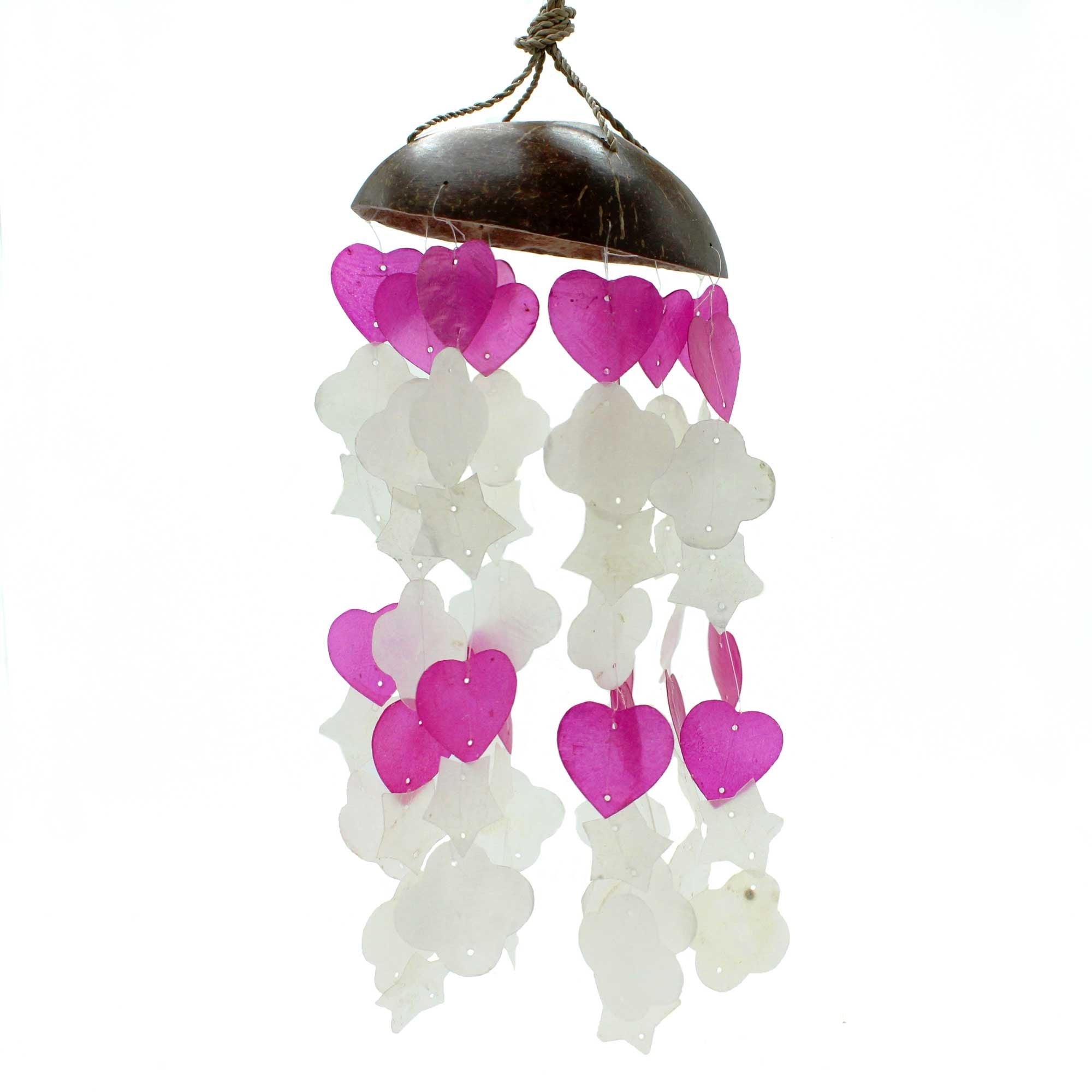 Coconut & Capiz Windchimes - Pink and White Mix Shapes - 35cm 🇬🇧