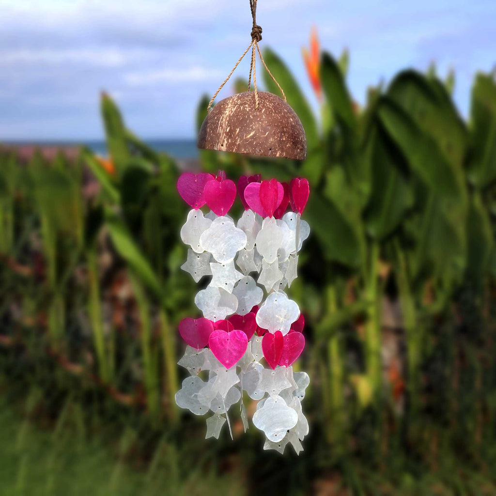 Coconut & Capiz Windchimes - Pink and White Mix Shapes - 35cm 🇬🇧