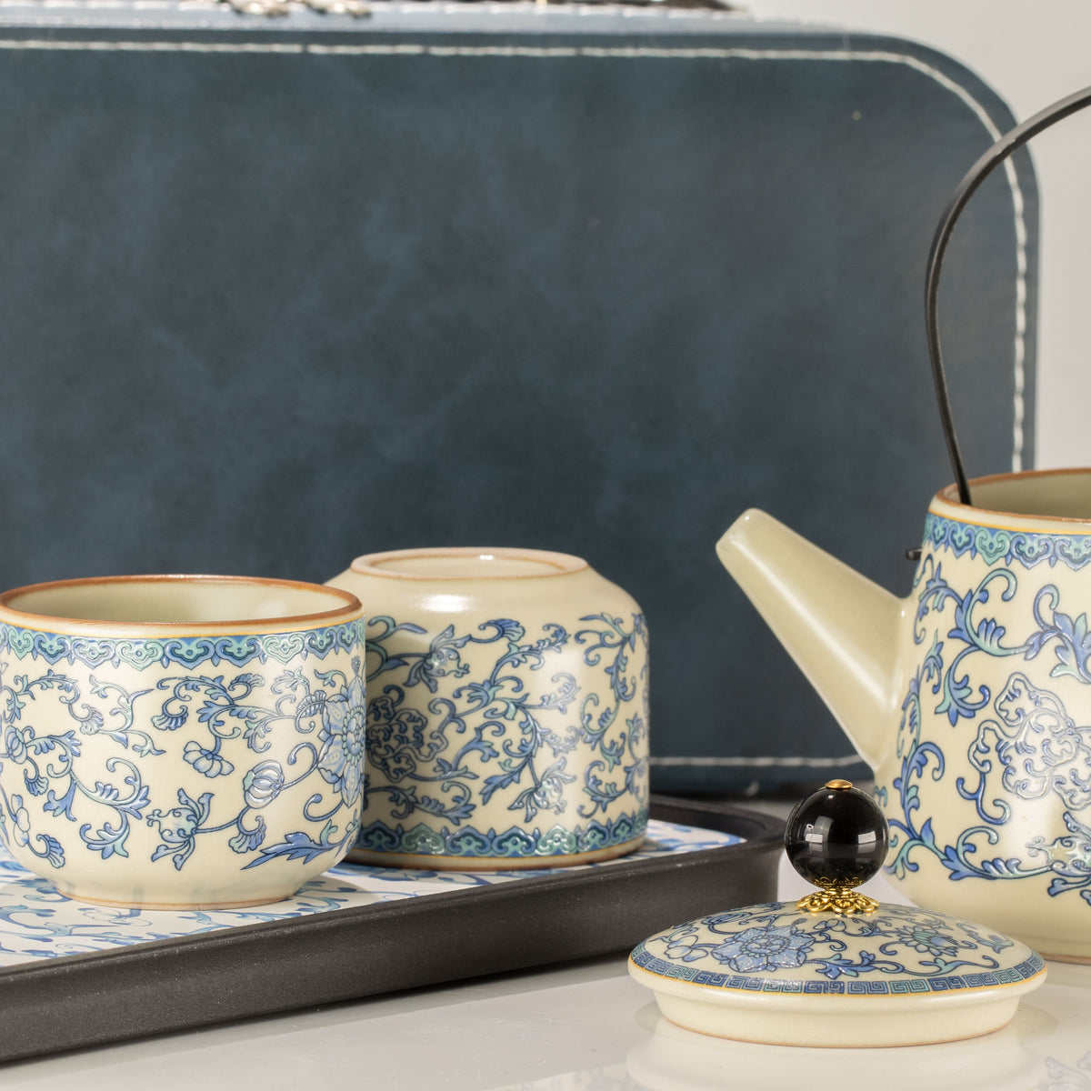 Travel Teapot Set & Two Cups - China Ru Blue 🇬🇧