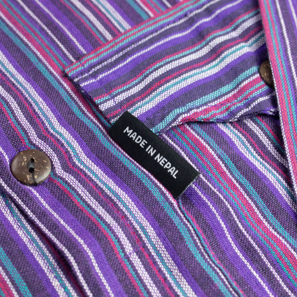Nomad Sari Grandad Shirt - Black Purple - Large 🇬🇧