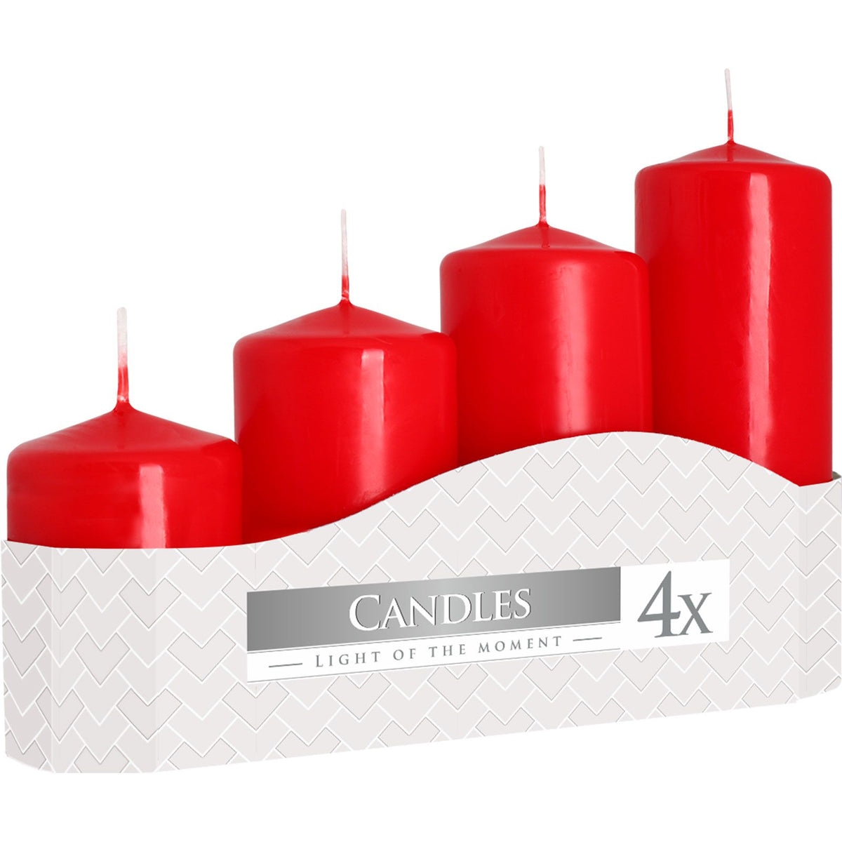 Set of 4 Pillar Candles  50mm (11/16/22/33H) - Red 🇬🇧