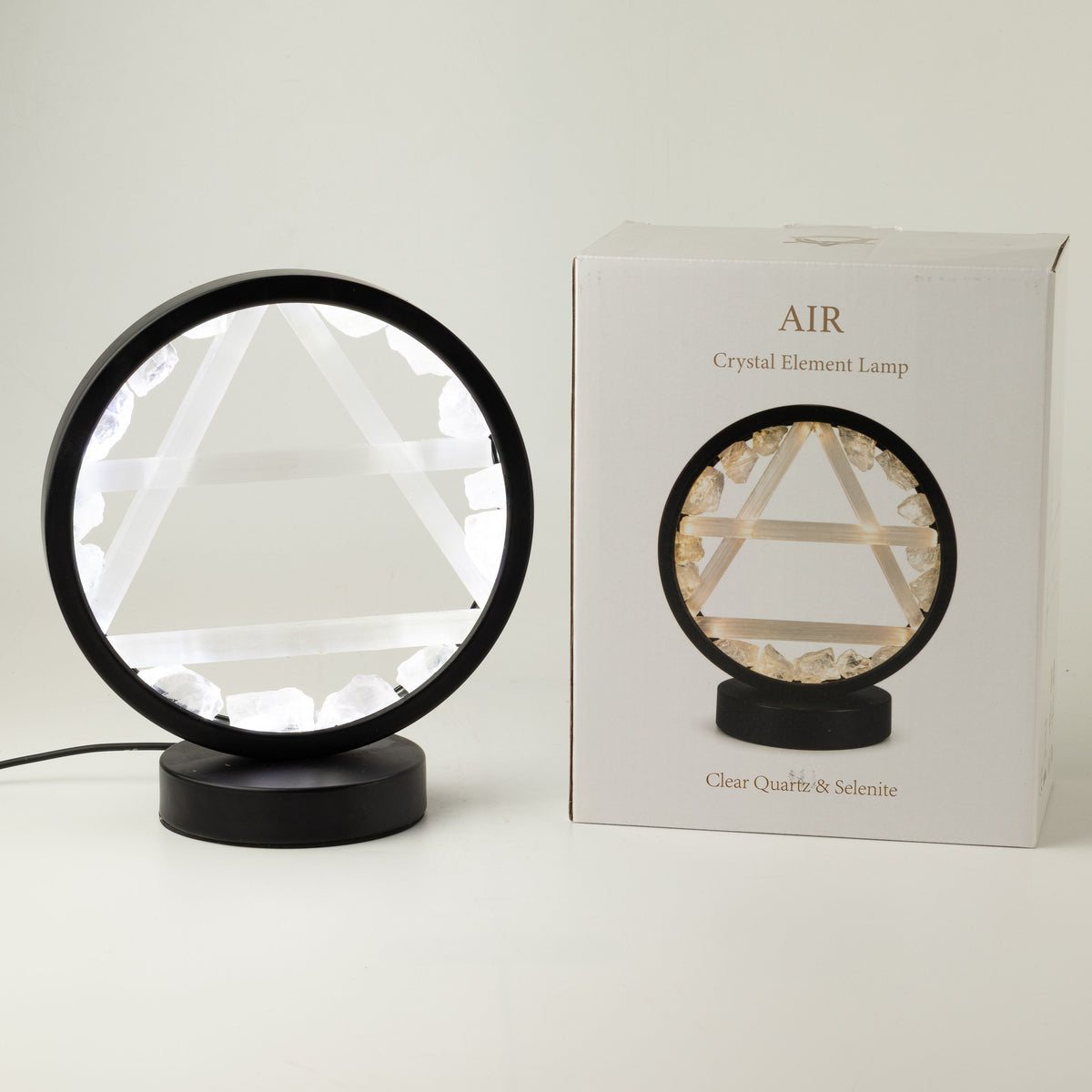 Gemstone Halo Lamp - Air - Clear Quartz & Selenite 🇬🇧