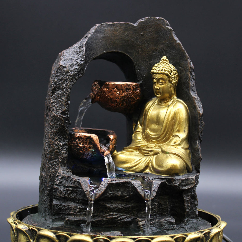 Tabletop Water Feature - 30cm - Golden Meditating Buddha 🇬🇧