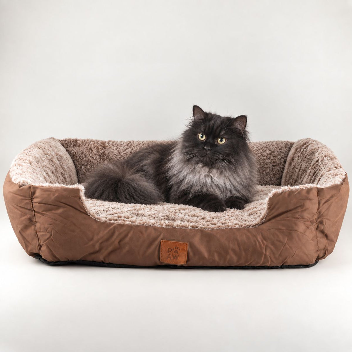 PAW Bed – Medium Plush Teddy Brown – 70 × 55 × 18cm 🇬🇧