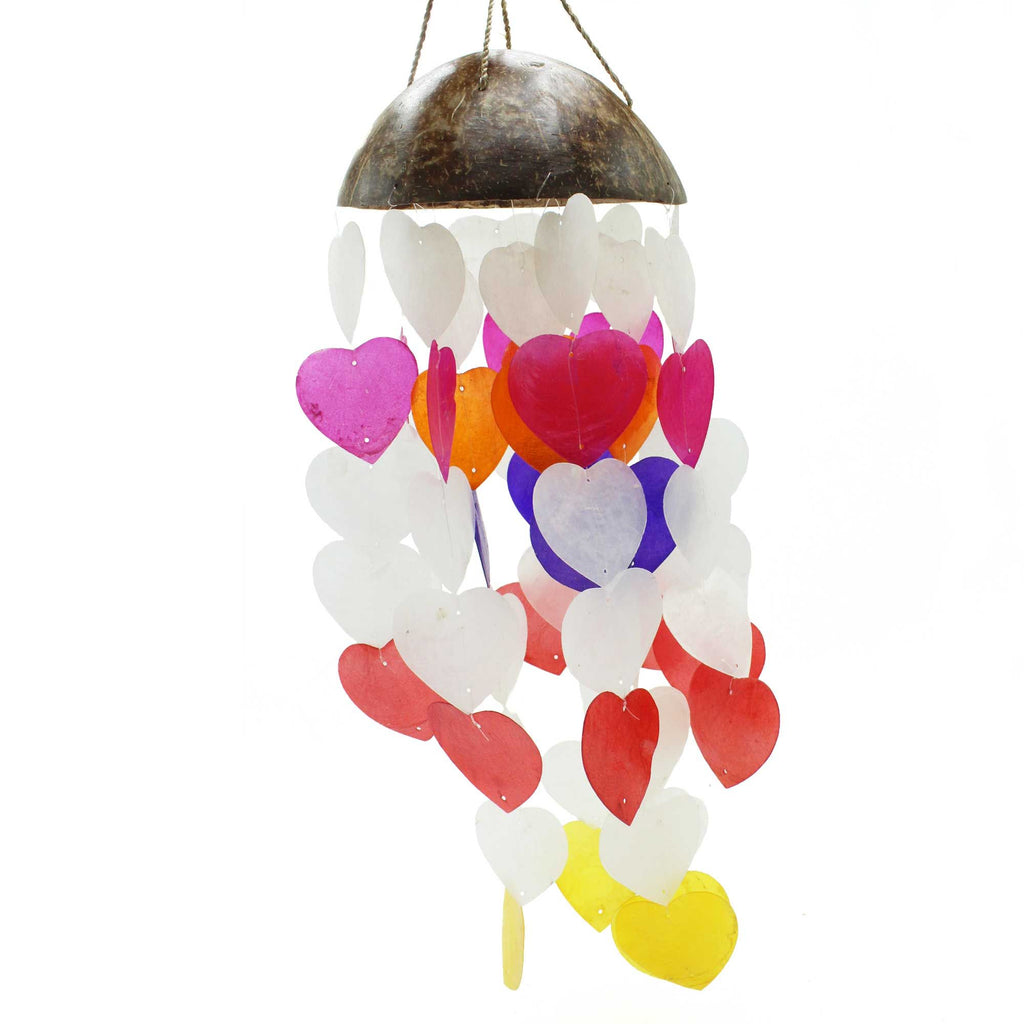 Coconut & Capiz Windchimes - Big Hearts - 40cm 🇬🇧