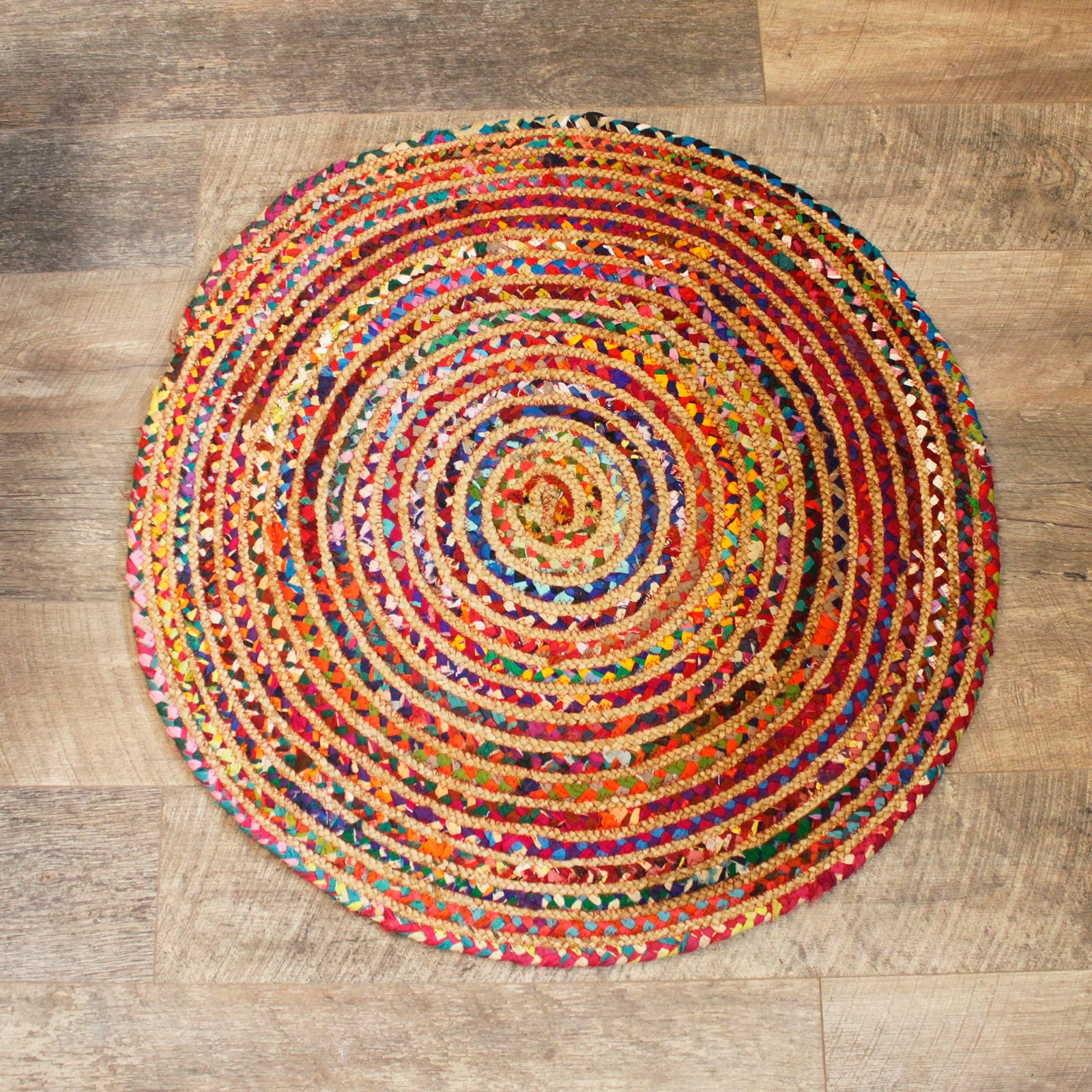 Round Jute and Recycled Cotton Rug - 90 cm 🇬🇧
