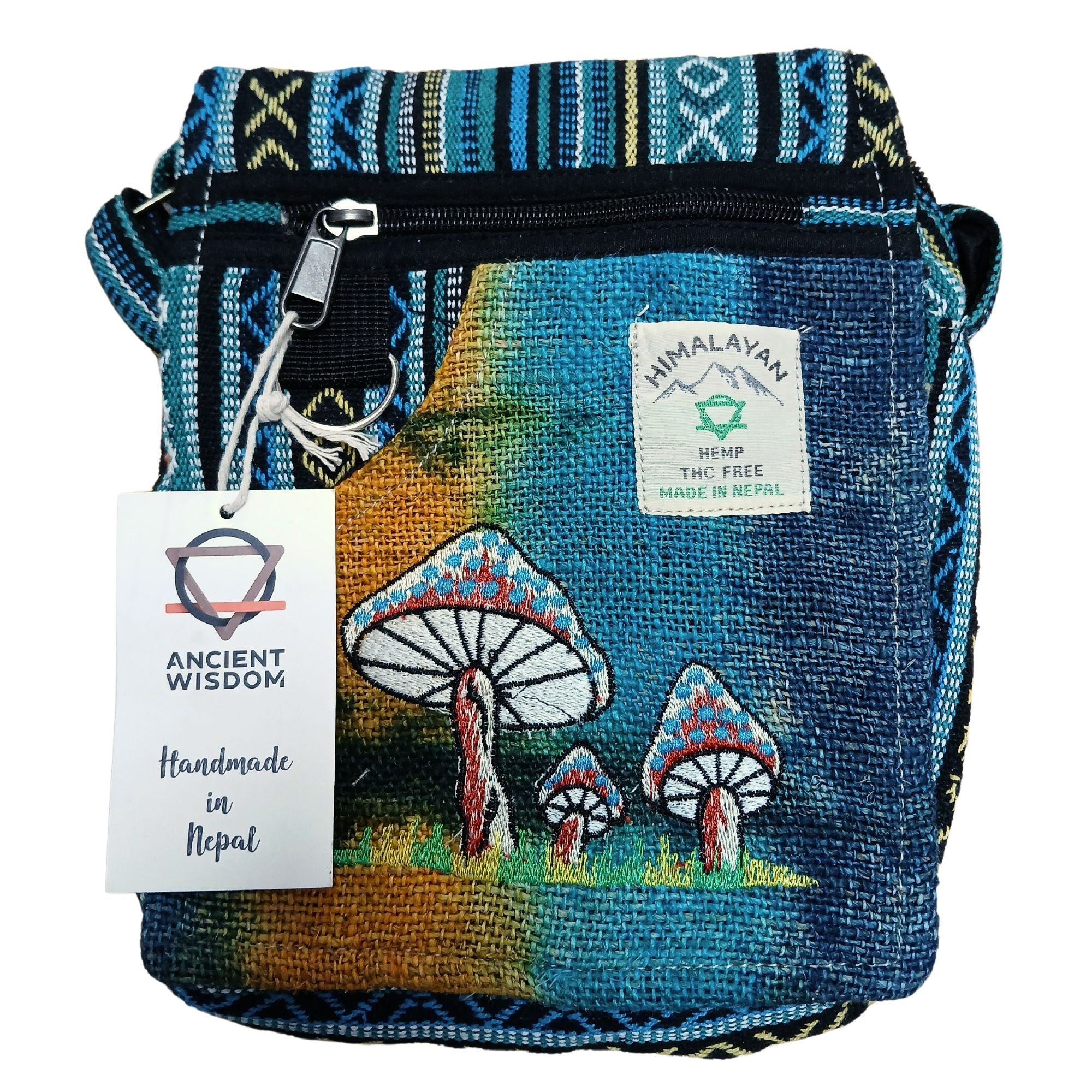 Hemp Embroidery Mushroom Party Bag - Green Mushrooms 🇬🇧