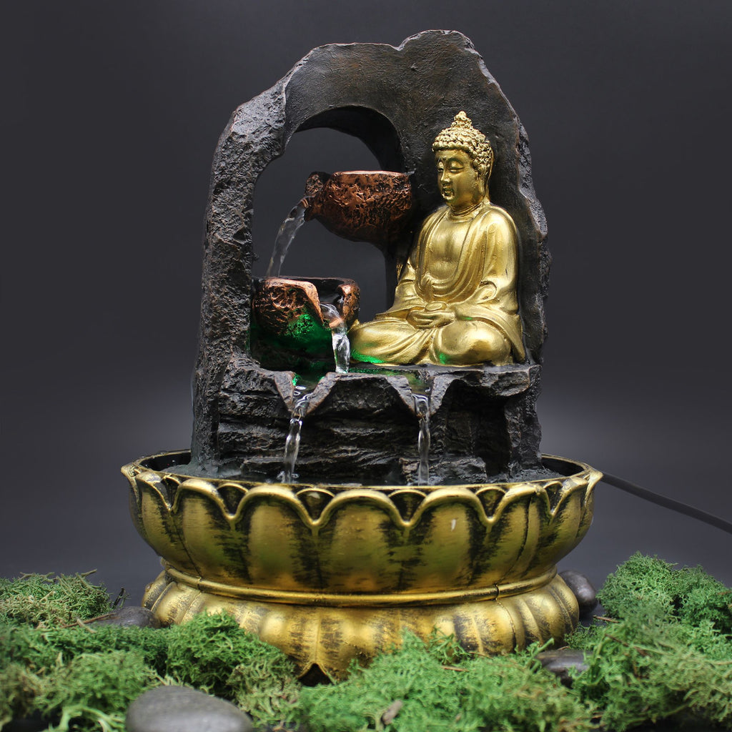 Tabletop Water Feature - 30cm - Golden Meditating Buddha 🇬🇧