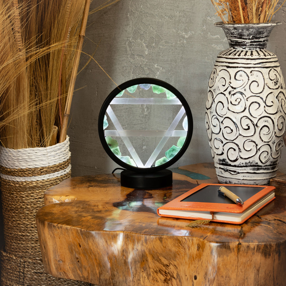 Gemstone Halo Lamp - Earth  - Aventurine & Selenite 🇬🇧
