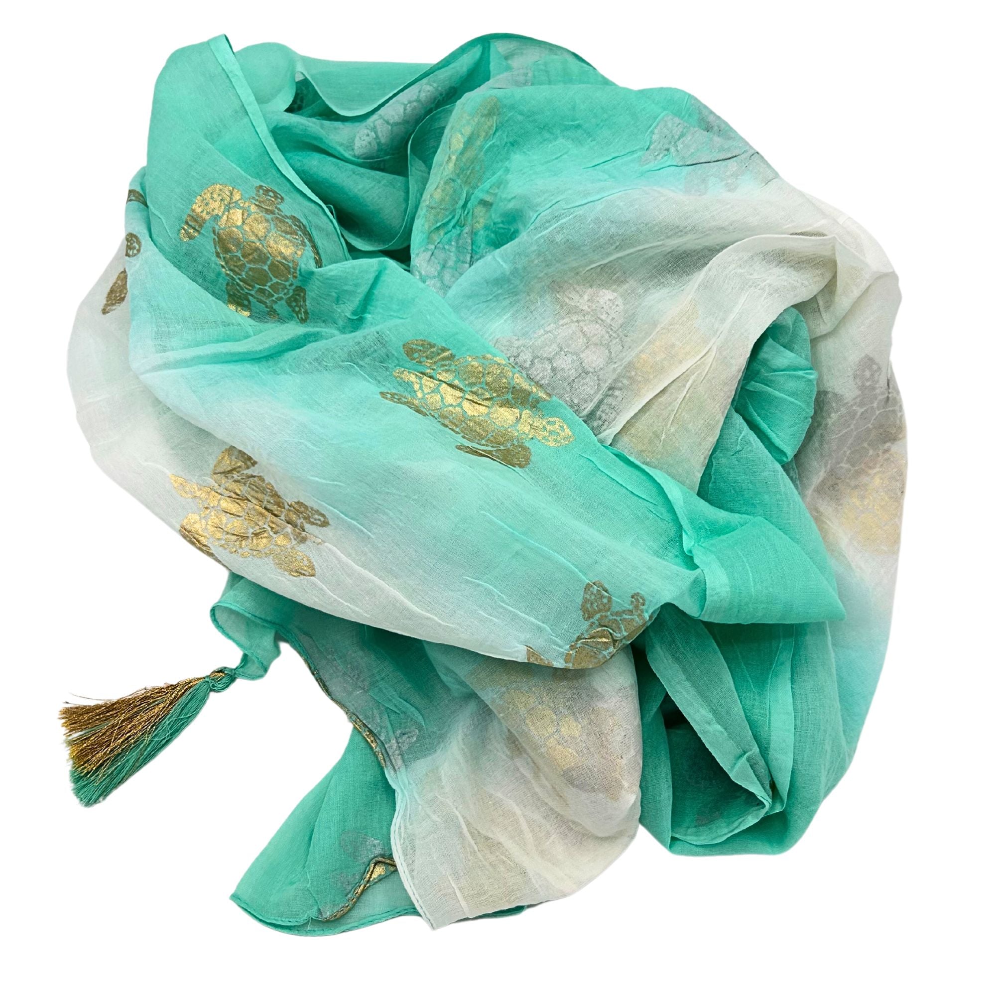 Nomad Sari Pareo – White & Turquoise with Gold Turtle Print 🇬🇧