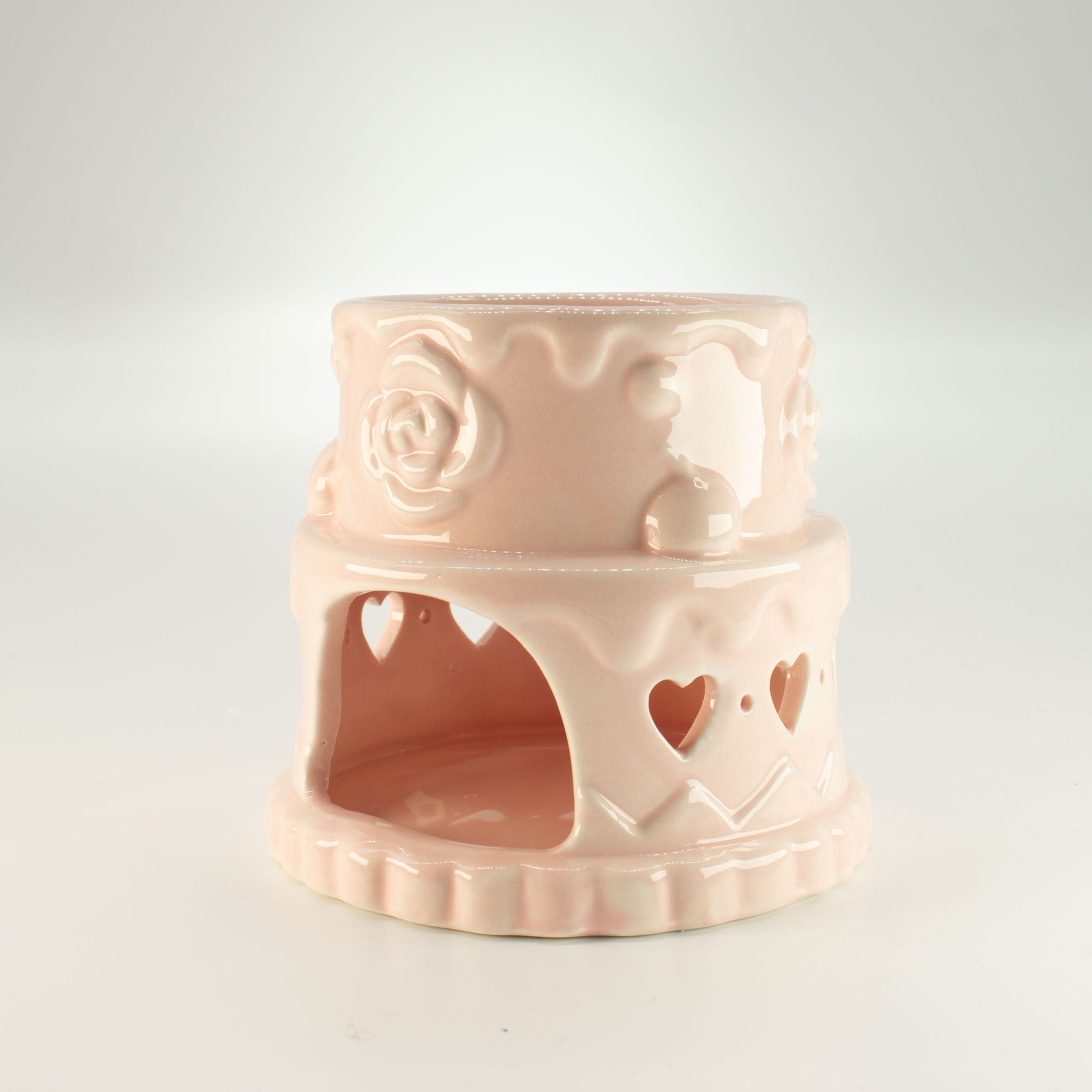 Ceramic Cake Oil Burner - Hearts - Pink 🇬🇧