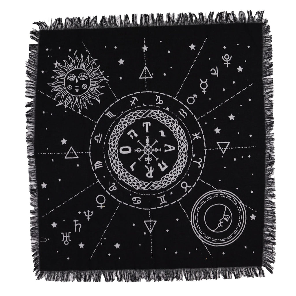 Esoteric Fringed Altar Cloth -  Moon & Sun Chart 🇬🇧